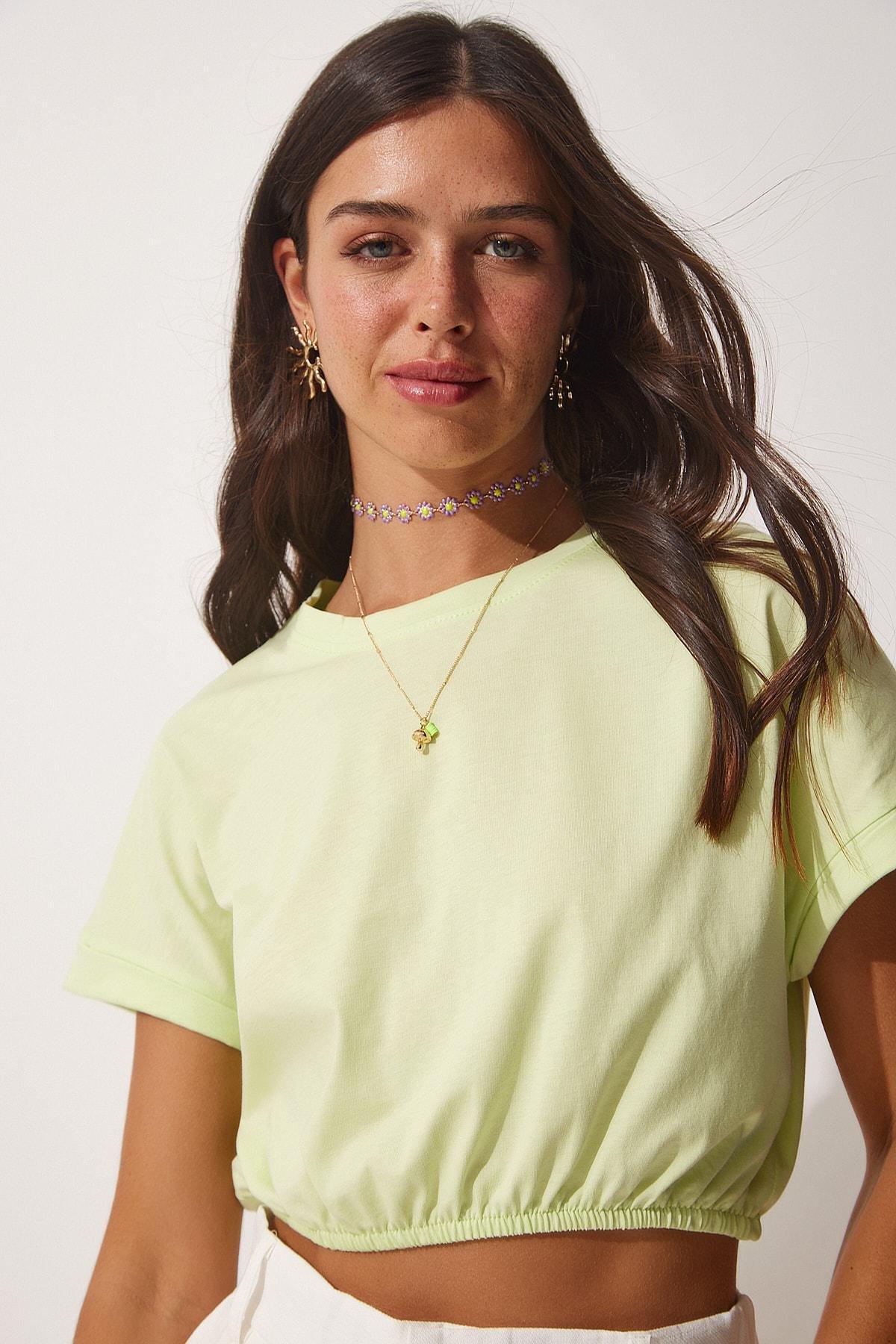 Green Crew Neck Crop Top, Light green, large image number 0