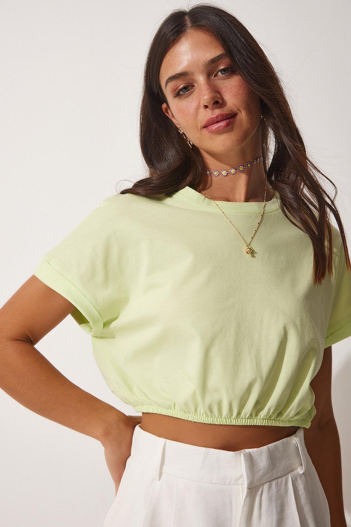 Green Crew Neck Crop Top, Light green, large image number 1