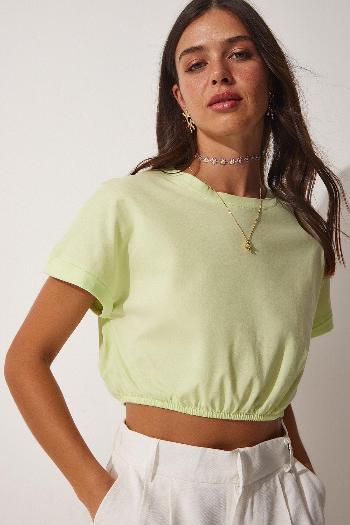 Green Crew Neck Crop Top, Light green, large image number 2