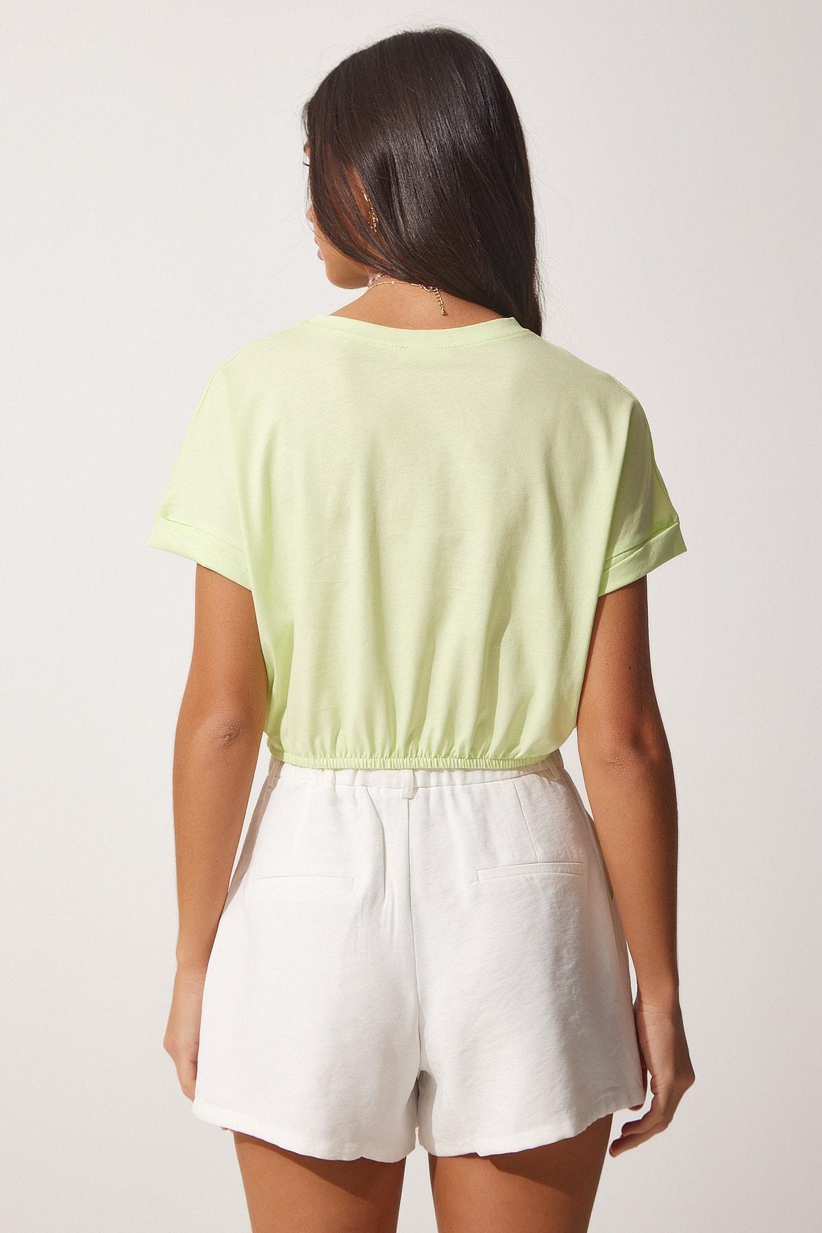 Green Crew Neck Crop Top, Light green, large image number 3