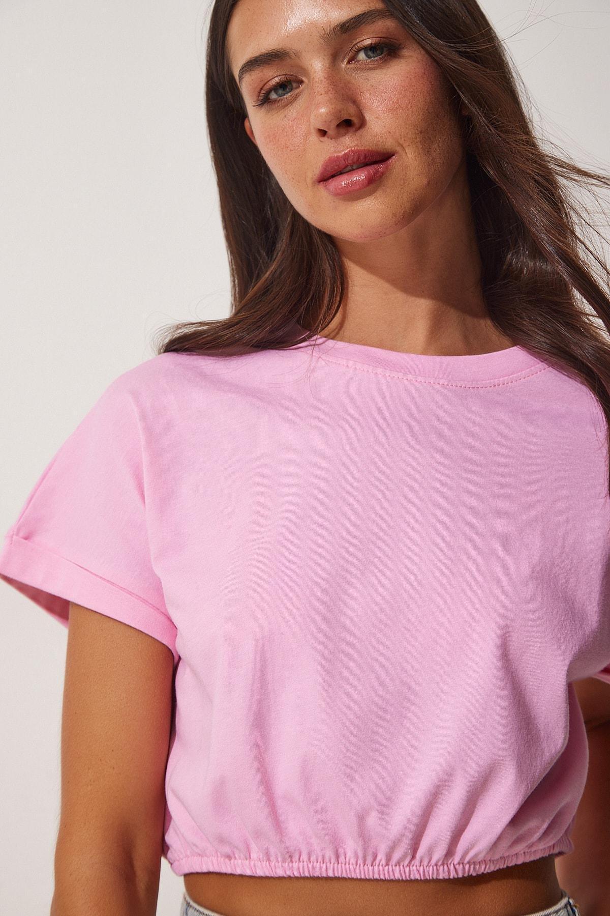 Pink Crew Neck Crop Top, , medium