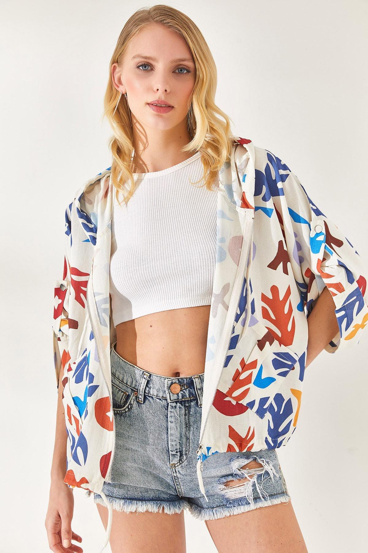 Ecru Hooded Floral Jacket, Ecru, large image number 0