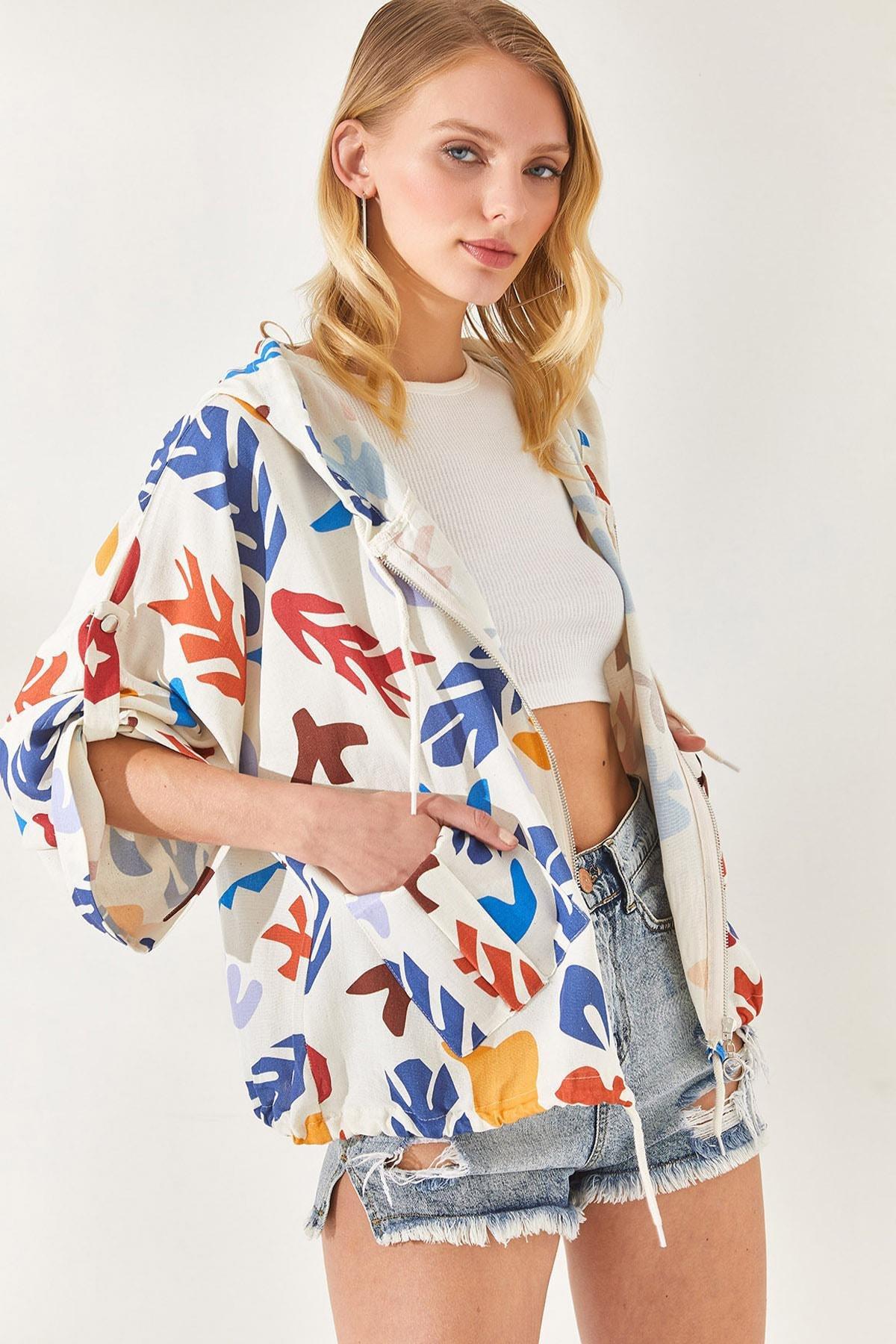 Ecru Hooded Floral Jacket, Ecru, large image number 1