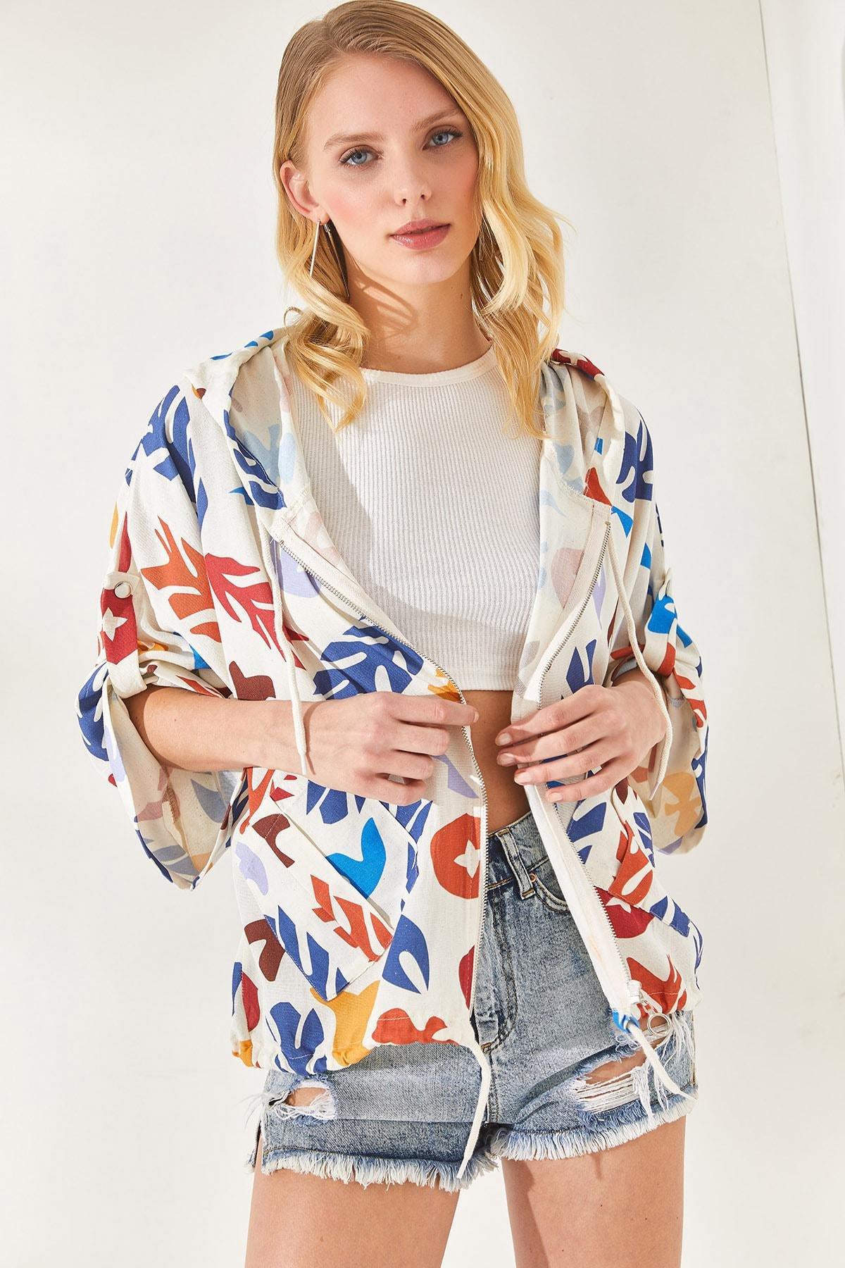 Ecru Hooded Floral Jacket, Ecru, large image number 3