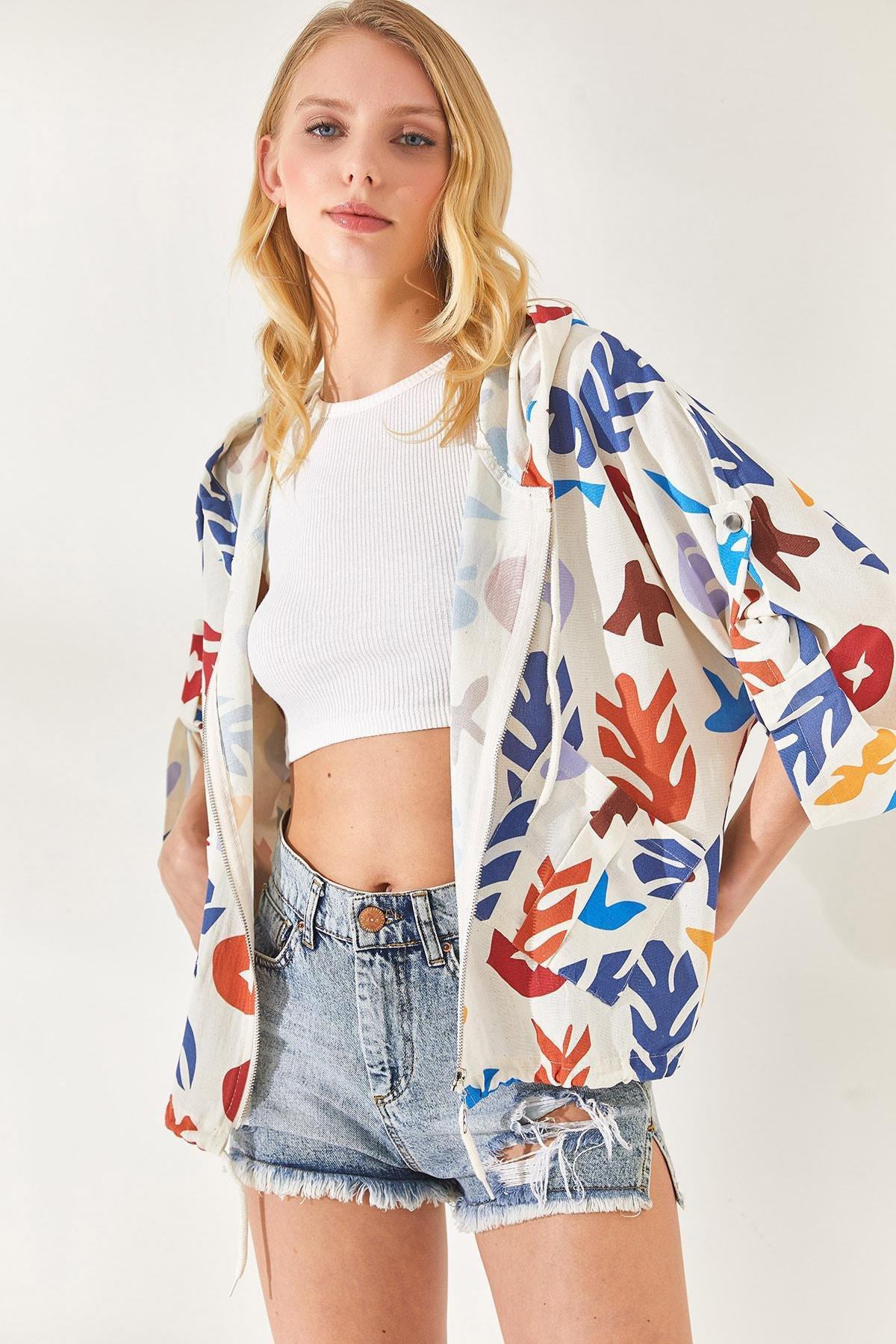 Ecru Hooded Floral Jacket, Ecru, large image number 4