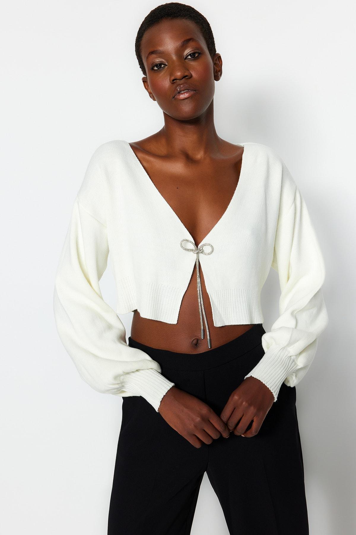White Crop Top Cardigan, , large image number 0