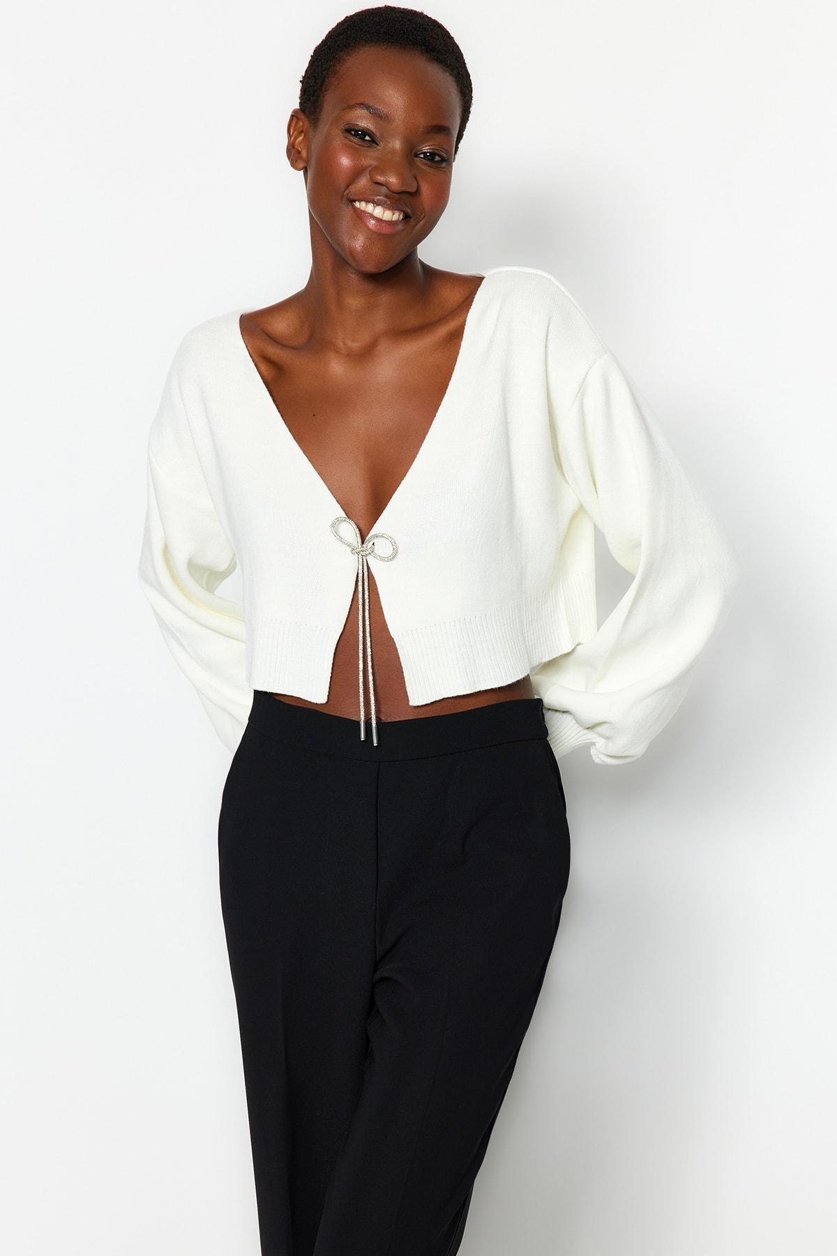 White Crop Top Cardigan, , large image number 1