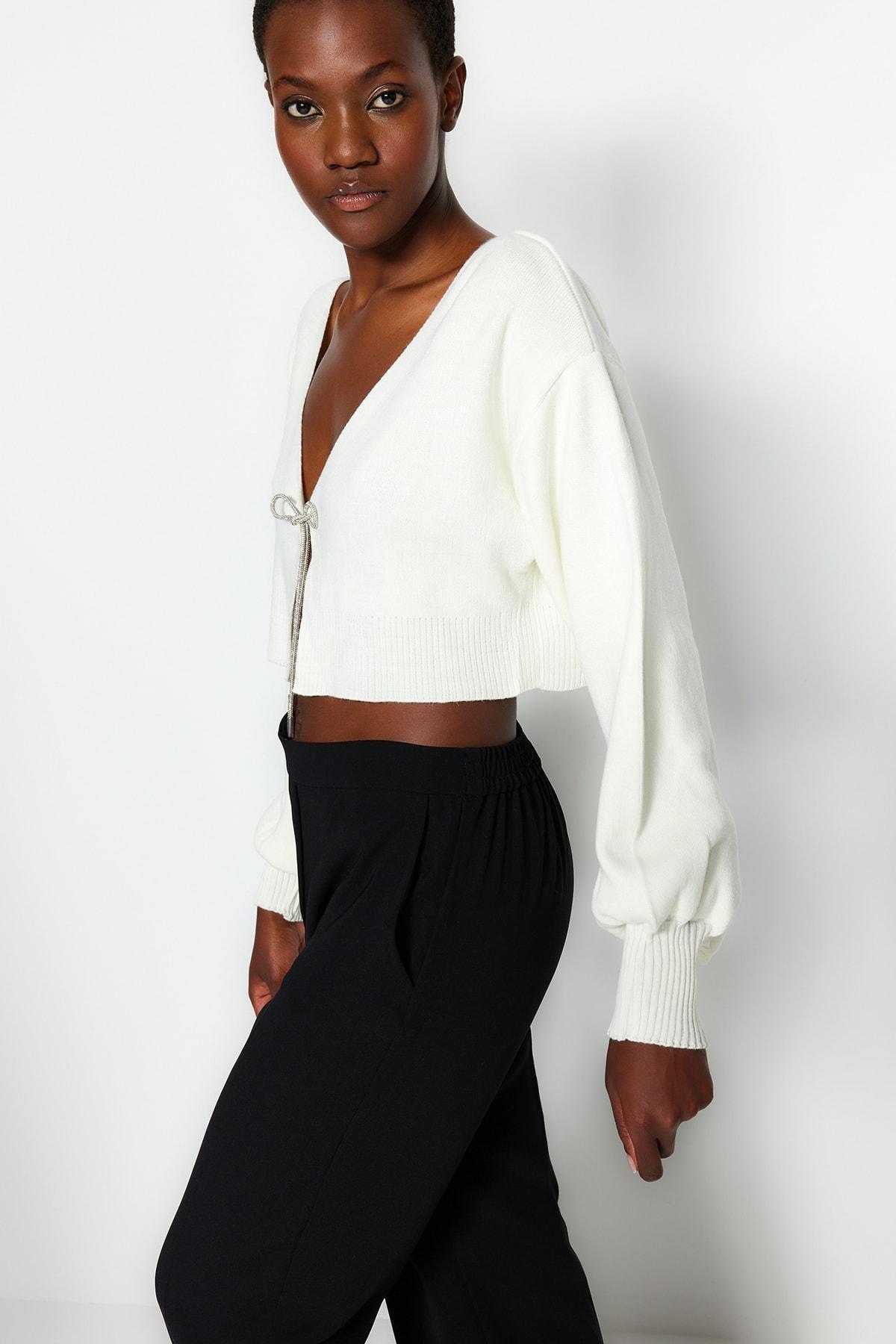 White Crop Top Cardigan, , large image number 2