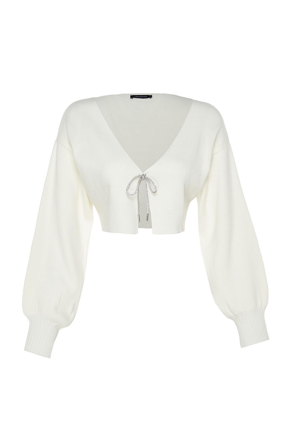 White Crop Top Cardigan, , large image number 5