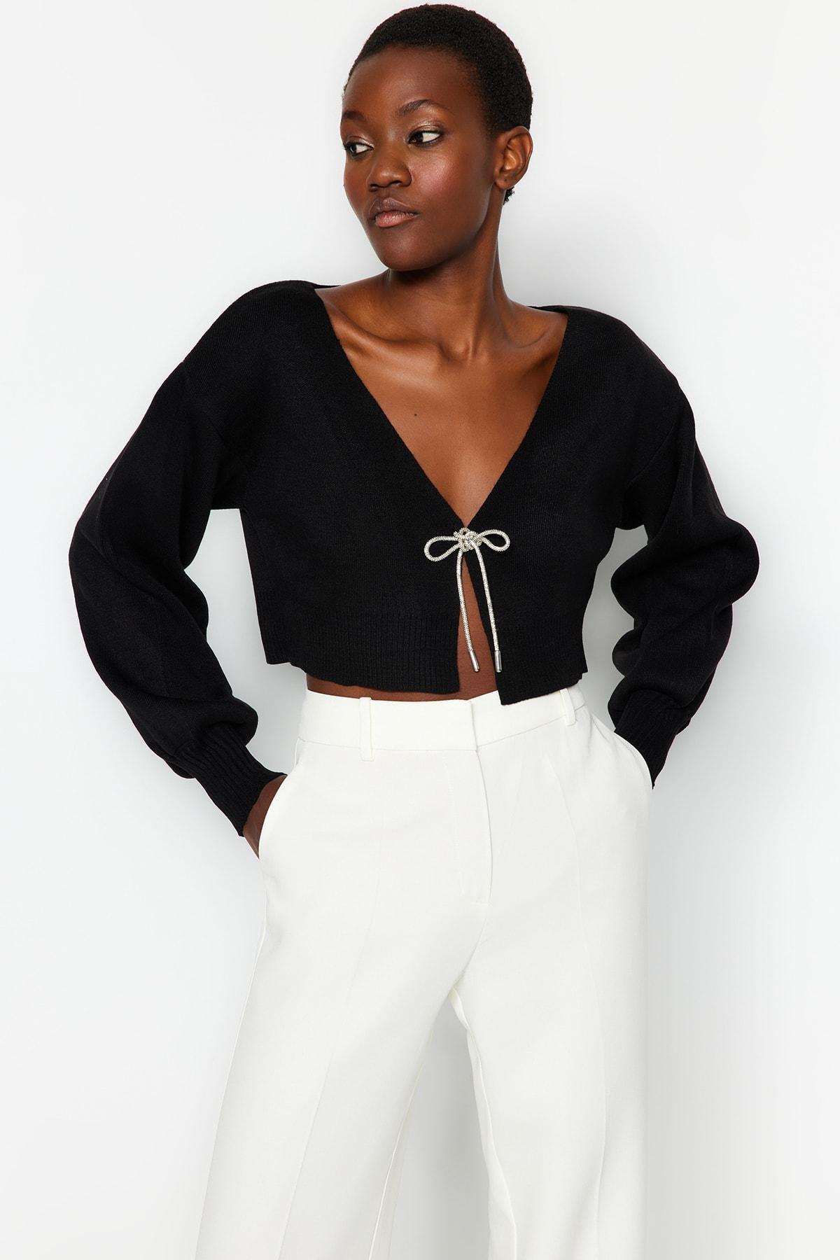 Black Super Crop Knitwear Cardigan, , large image number 0