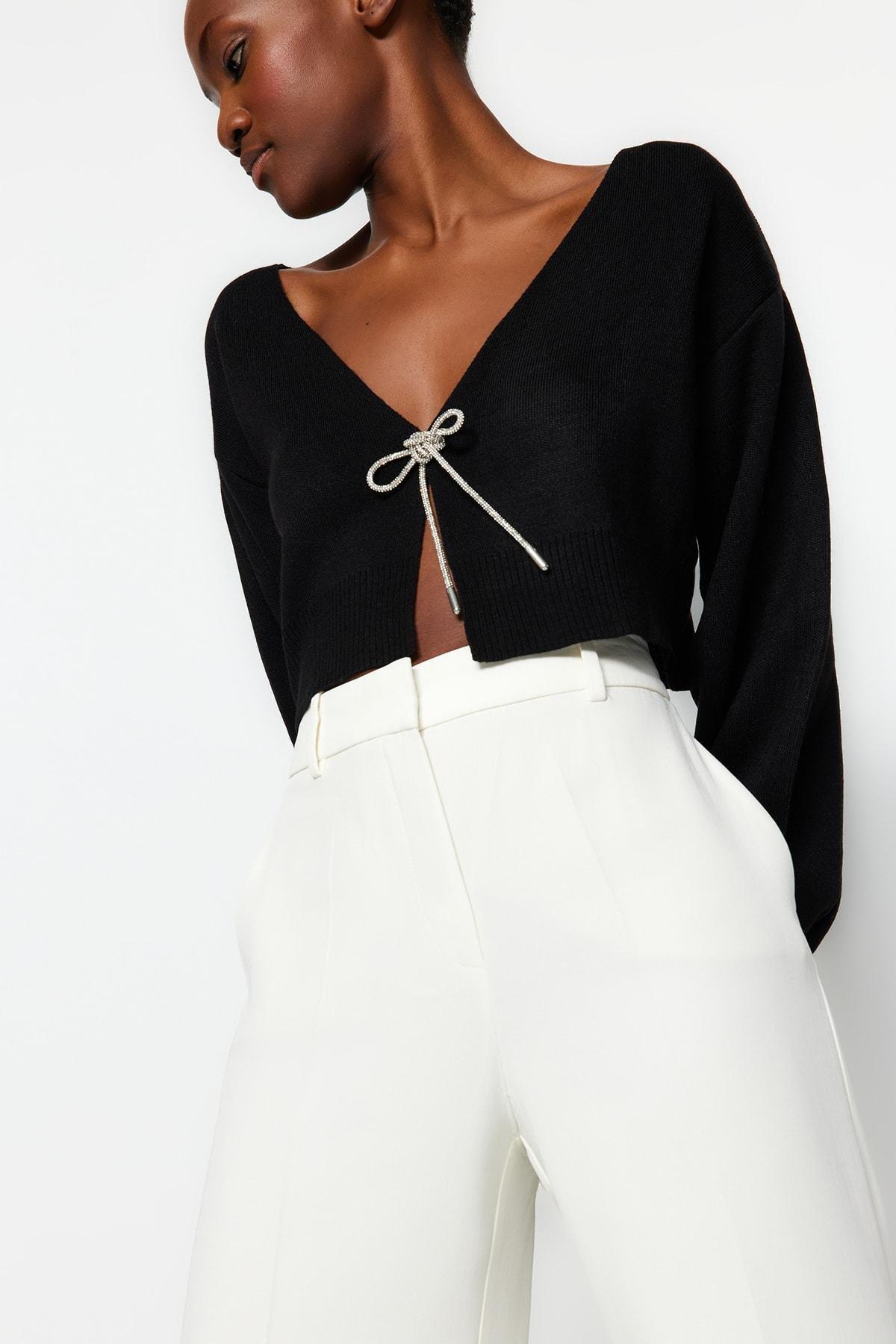 Black Super Crop Knitwear Cardigan, , large image number 1