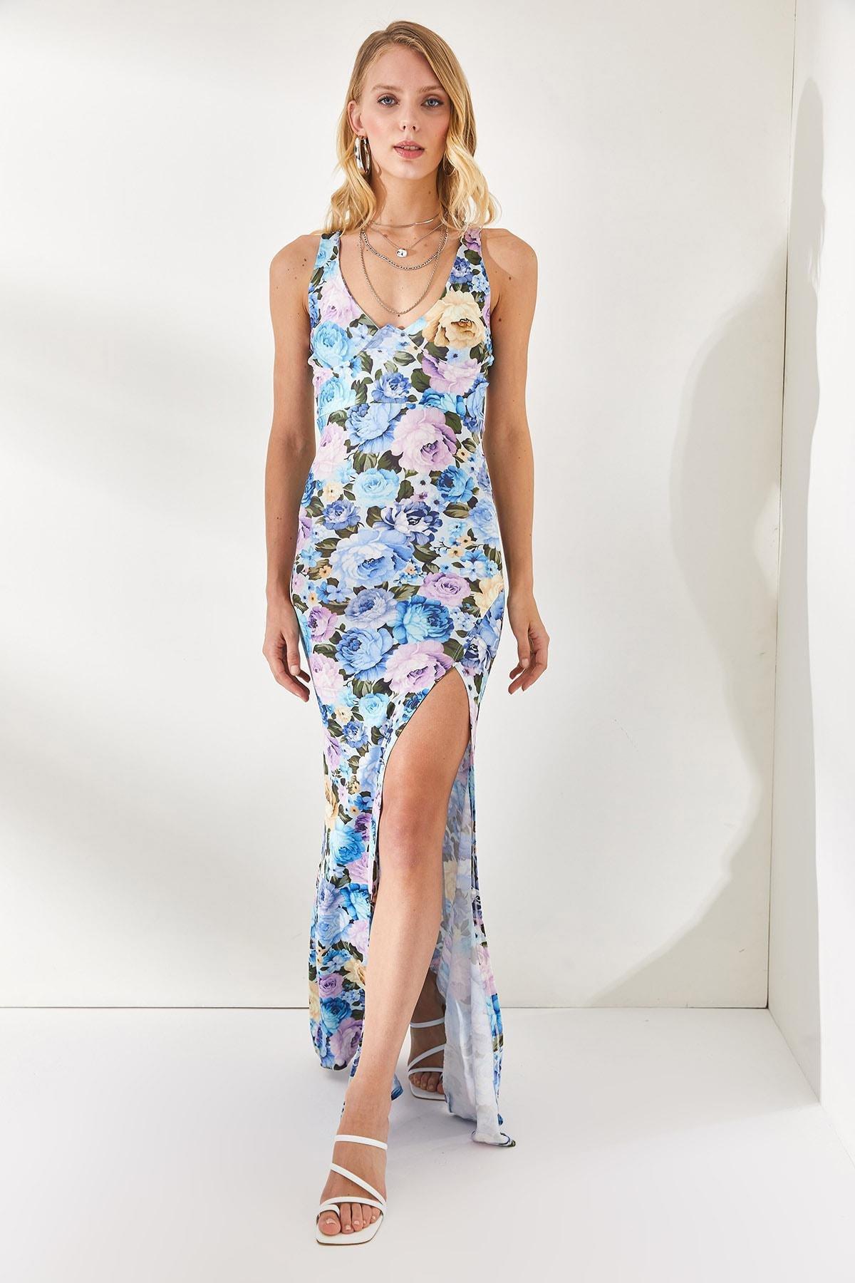 Blue Thigh-High Slit Dress, Blue, large image number 0