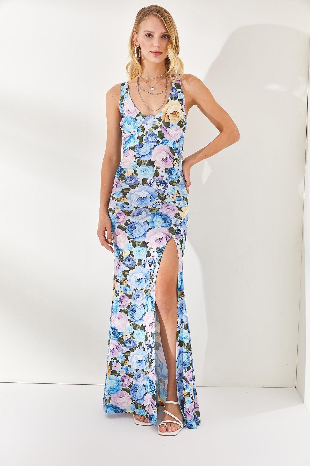 Blue Thigh-High Slit Dress, Blue, large image number 1