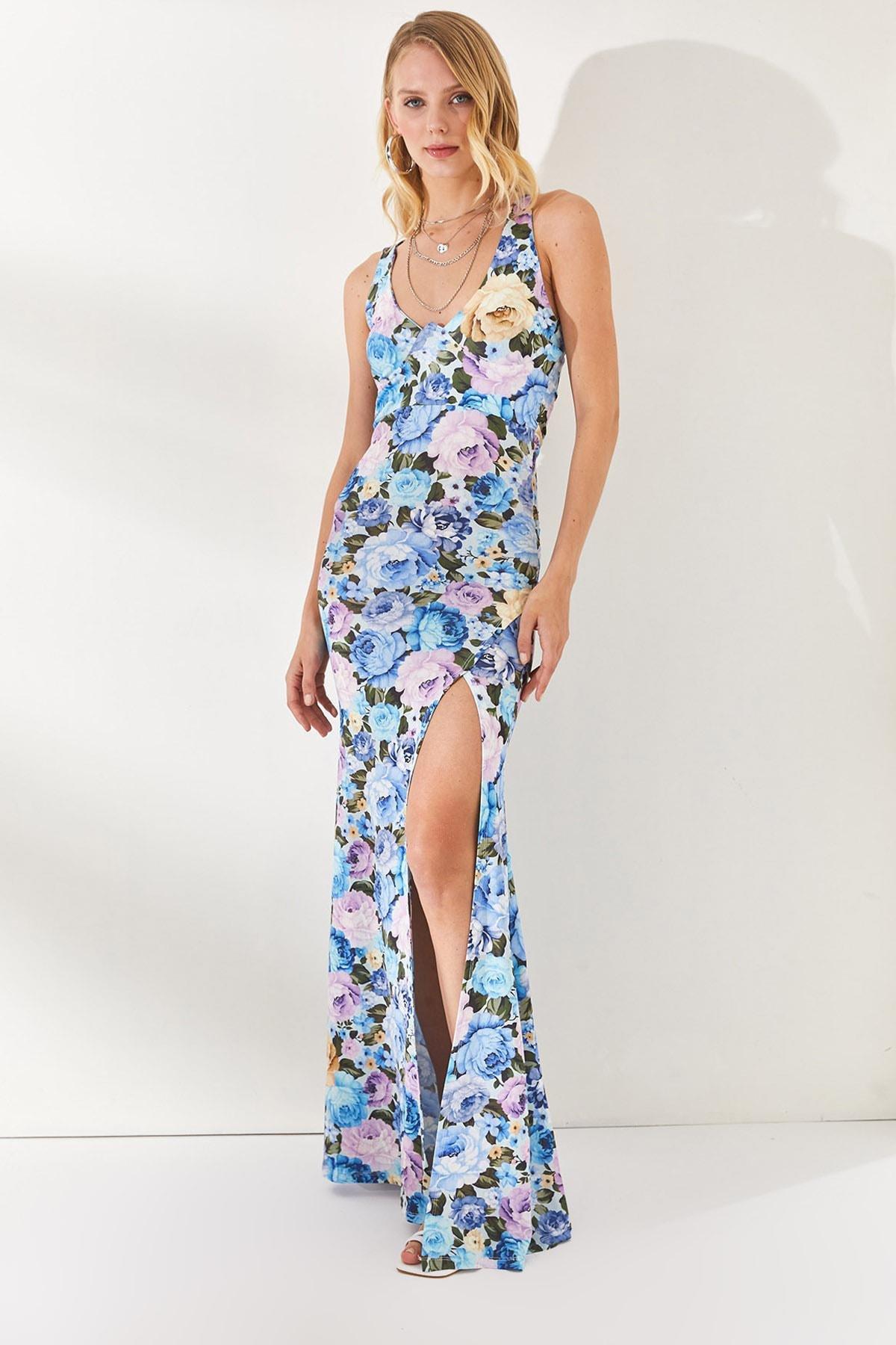 Blue Thigh-High Slit Dress, Blue, large image number 2