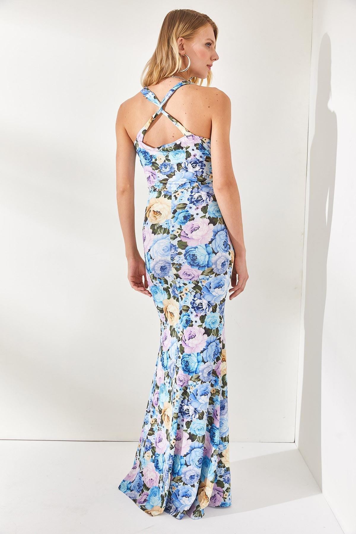 Blue Thigh-High Slit Dress, Blue, large image number 6