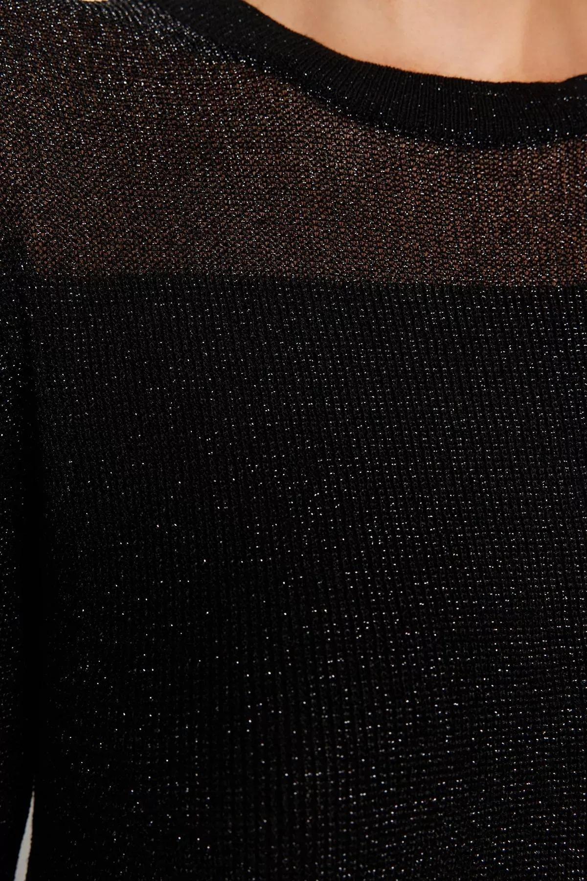 Black Glittery Transparent Knitwear Sweater, BLACK, large image number 4