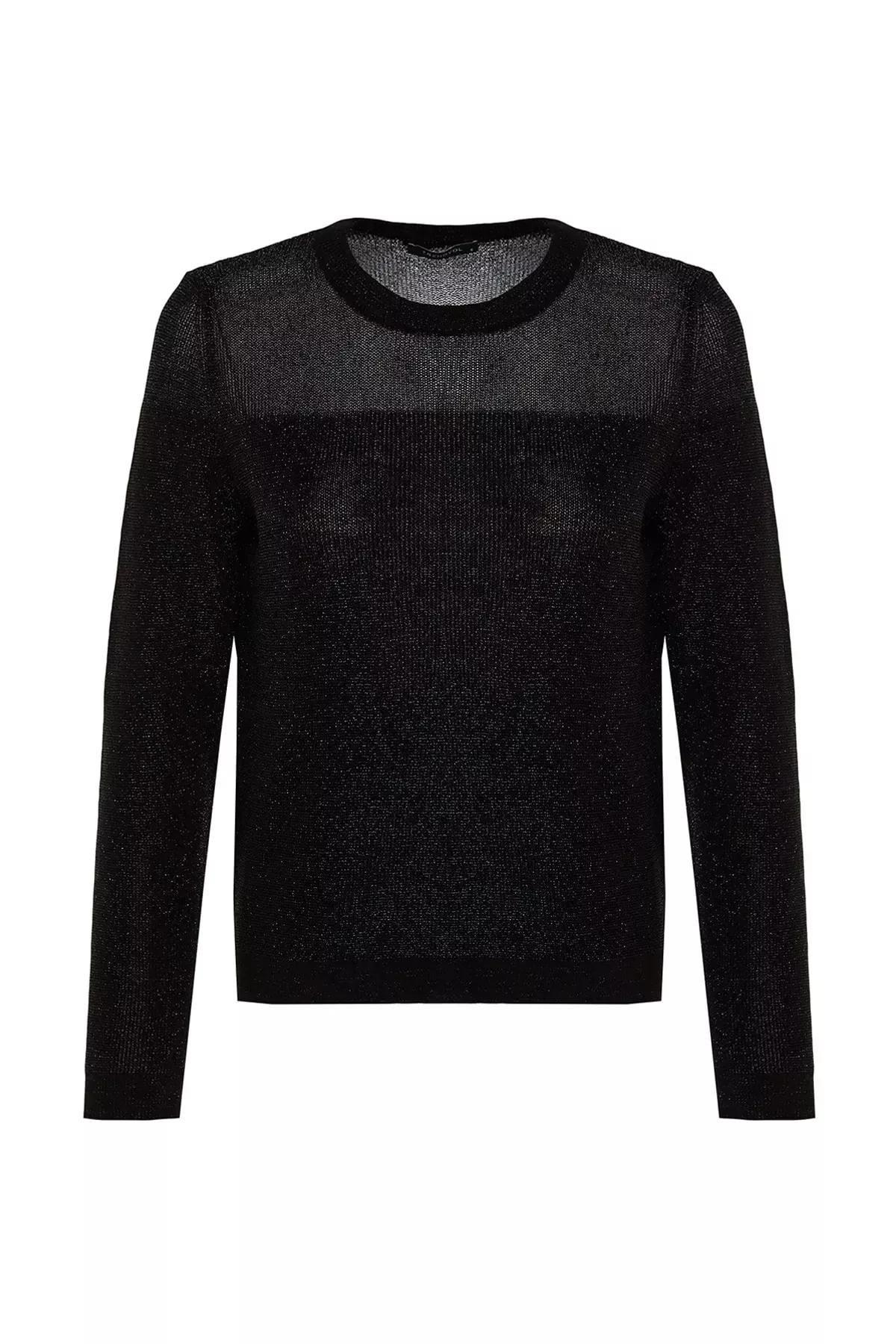 Black Glittery Transparent Knitwear Sweater, BLACK, large image number 5