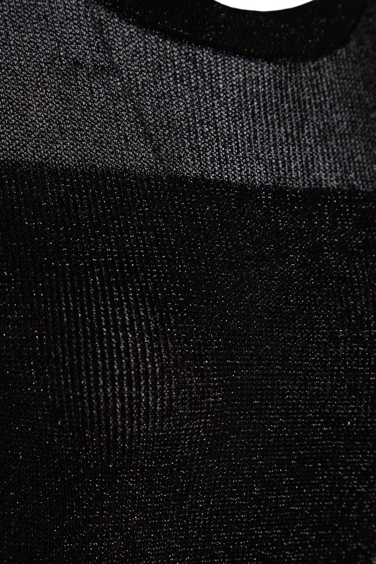 Black Glittery Transparent Knitwear Sweater, BLACK, large image number 6