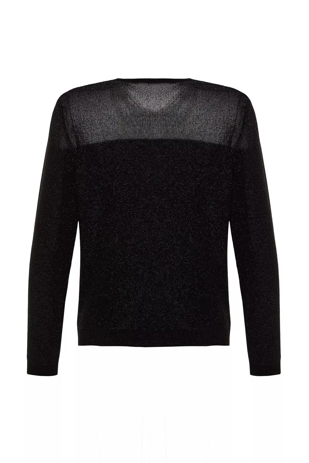 Black Glittery Transparent Knitwear Sweater, BLACK, large image number 7