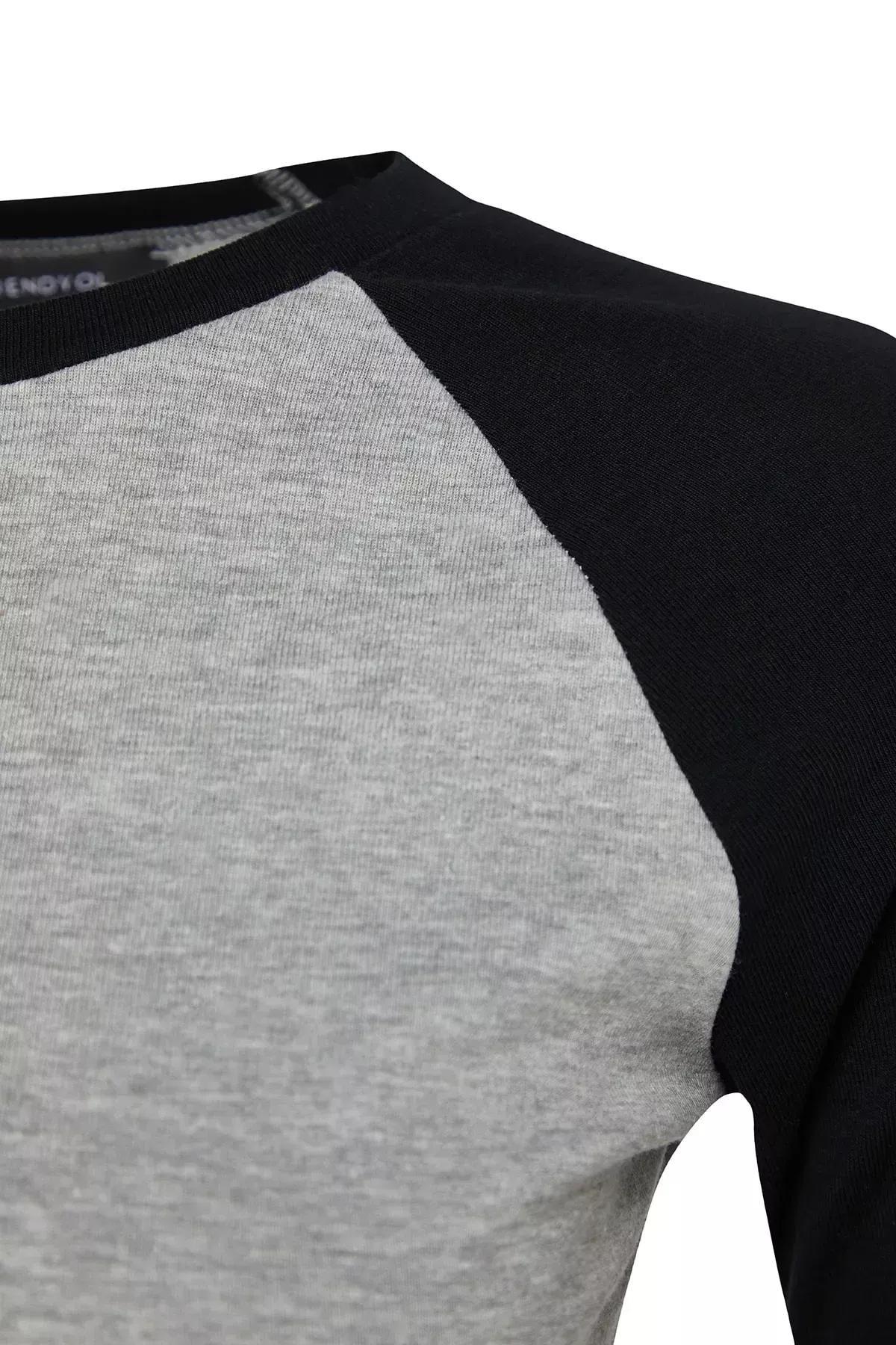 Grey Raglan Sleeve Ribbed Cropped Knitted T-Shirt, C101_1653, large image number 6