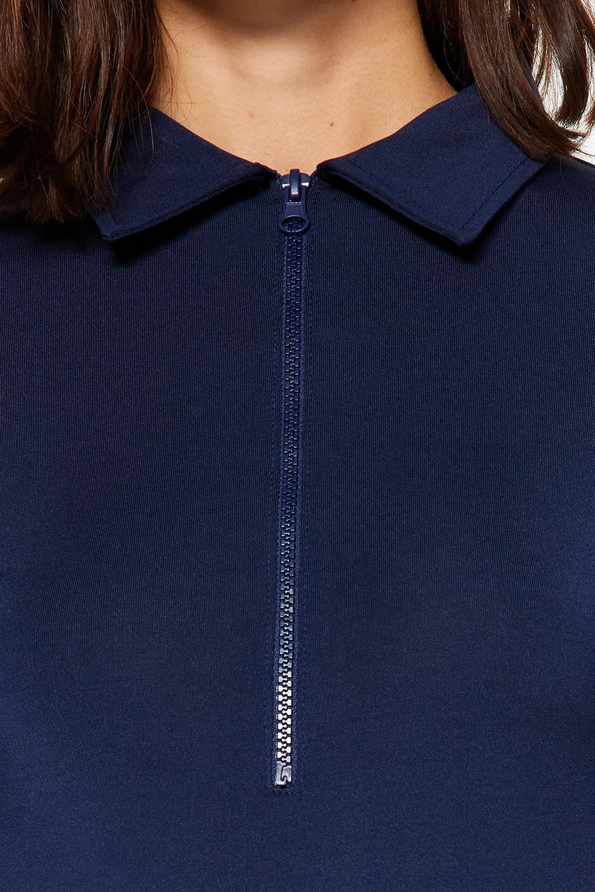 Navy Zipper Collar Bodysuit, , large image number 4