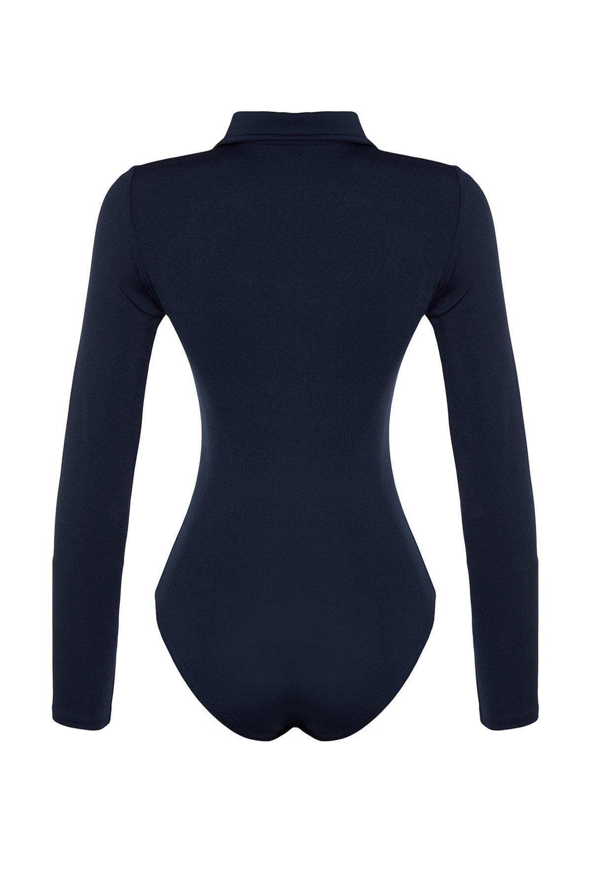 Navy Zipper Collar Bodysuit, , large image number 7