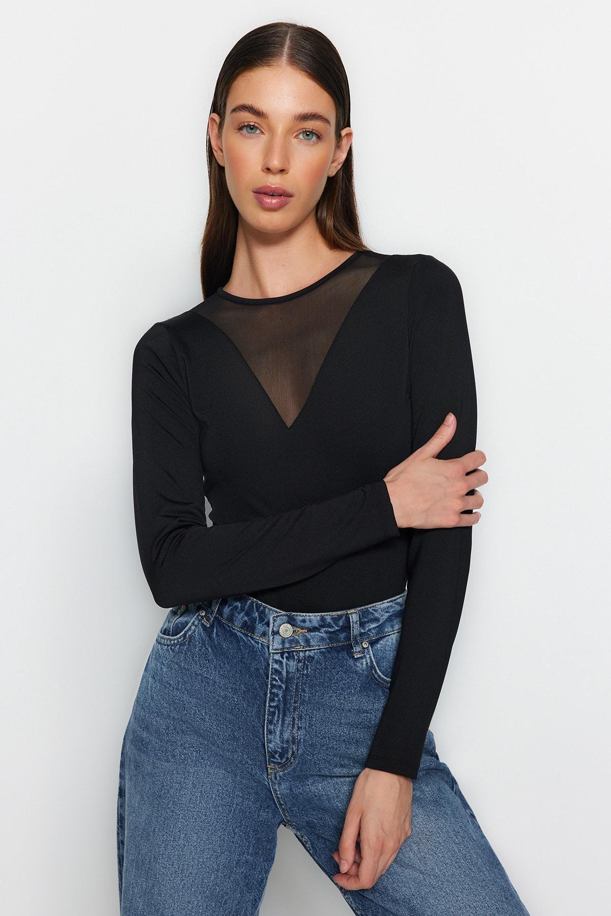 Black Slim Fit Bodysuit, , large image number 0