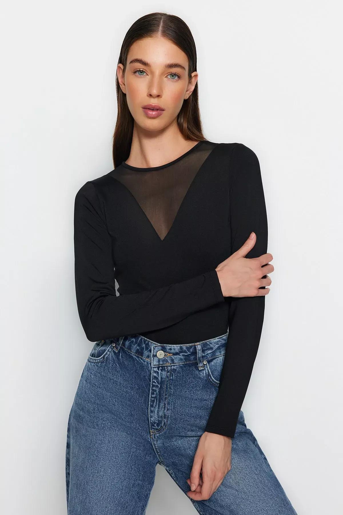 Black Slim Fit Bodysuit, , large image number 0