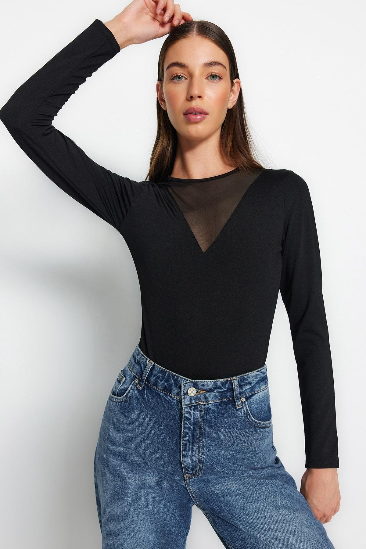 Black Slim Fit Bodysuit, , large image number 2