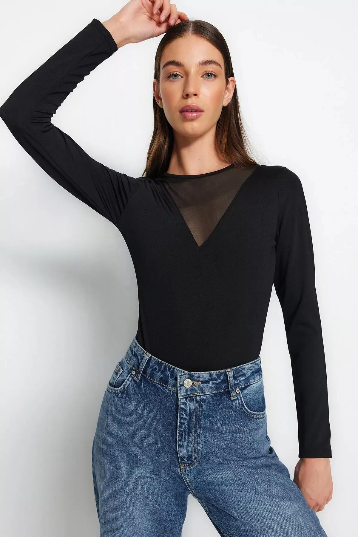 Black Slim Fit Bodysuit, , large image number 2
