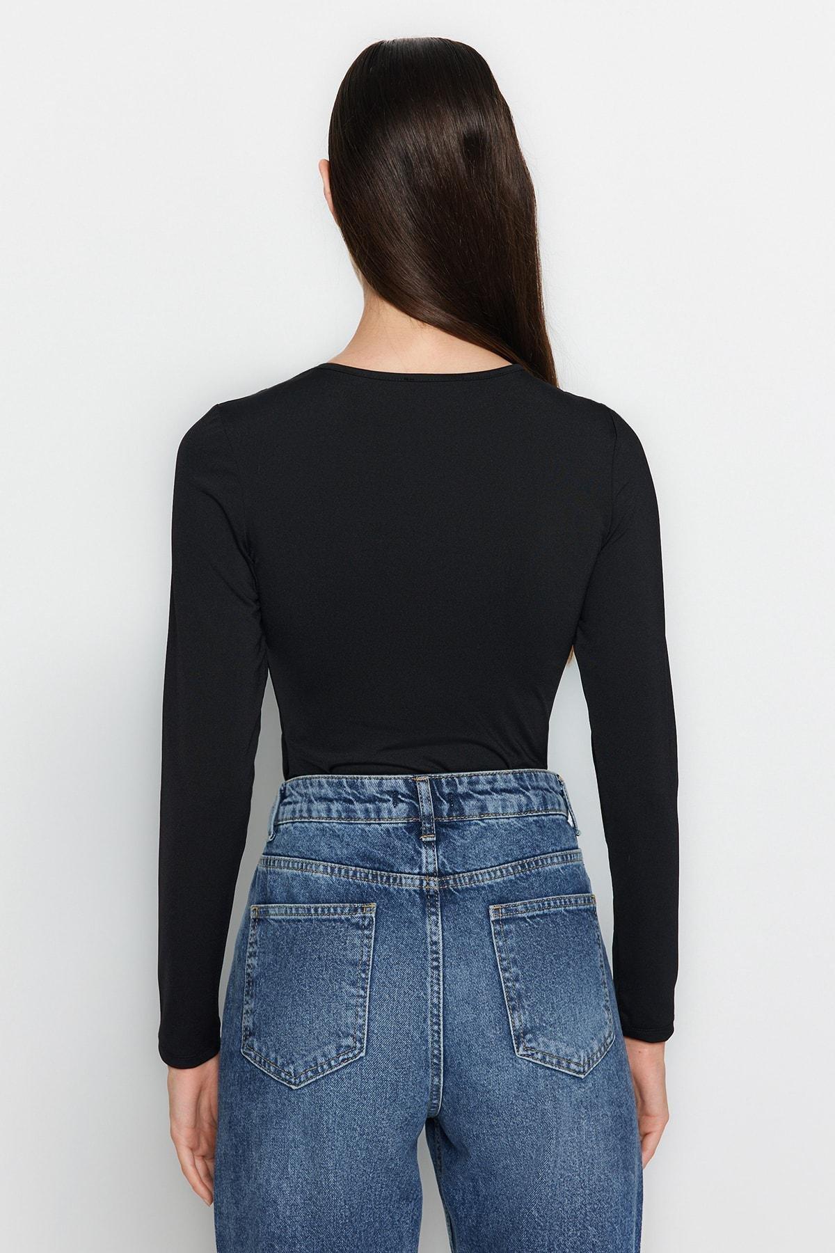 Black Slim Fit Bodysuit, , large image number 4