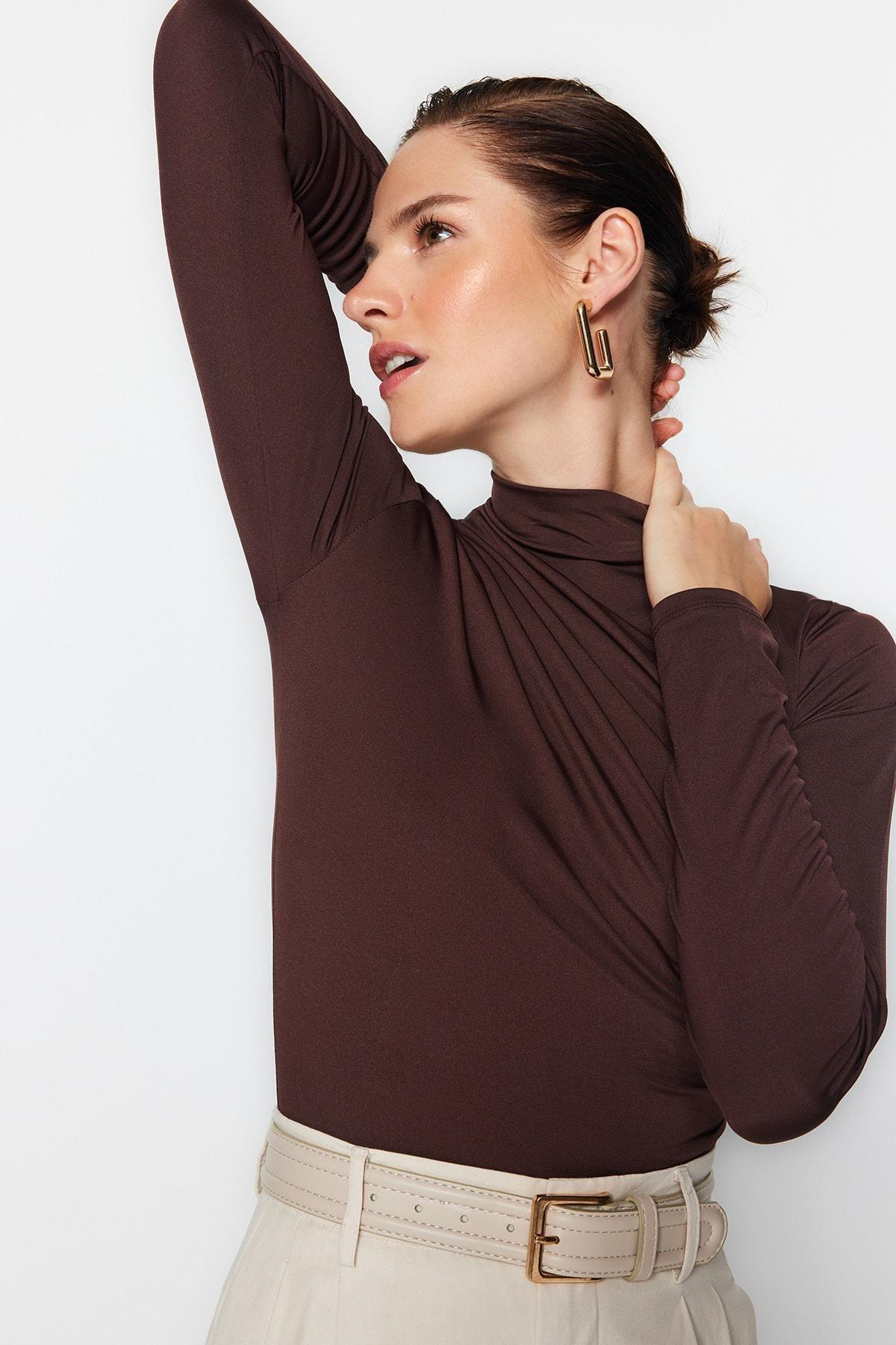 Brown Slim Fit Bodysuit, , large image number 1