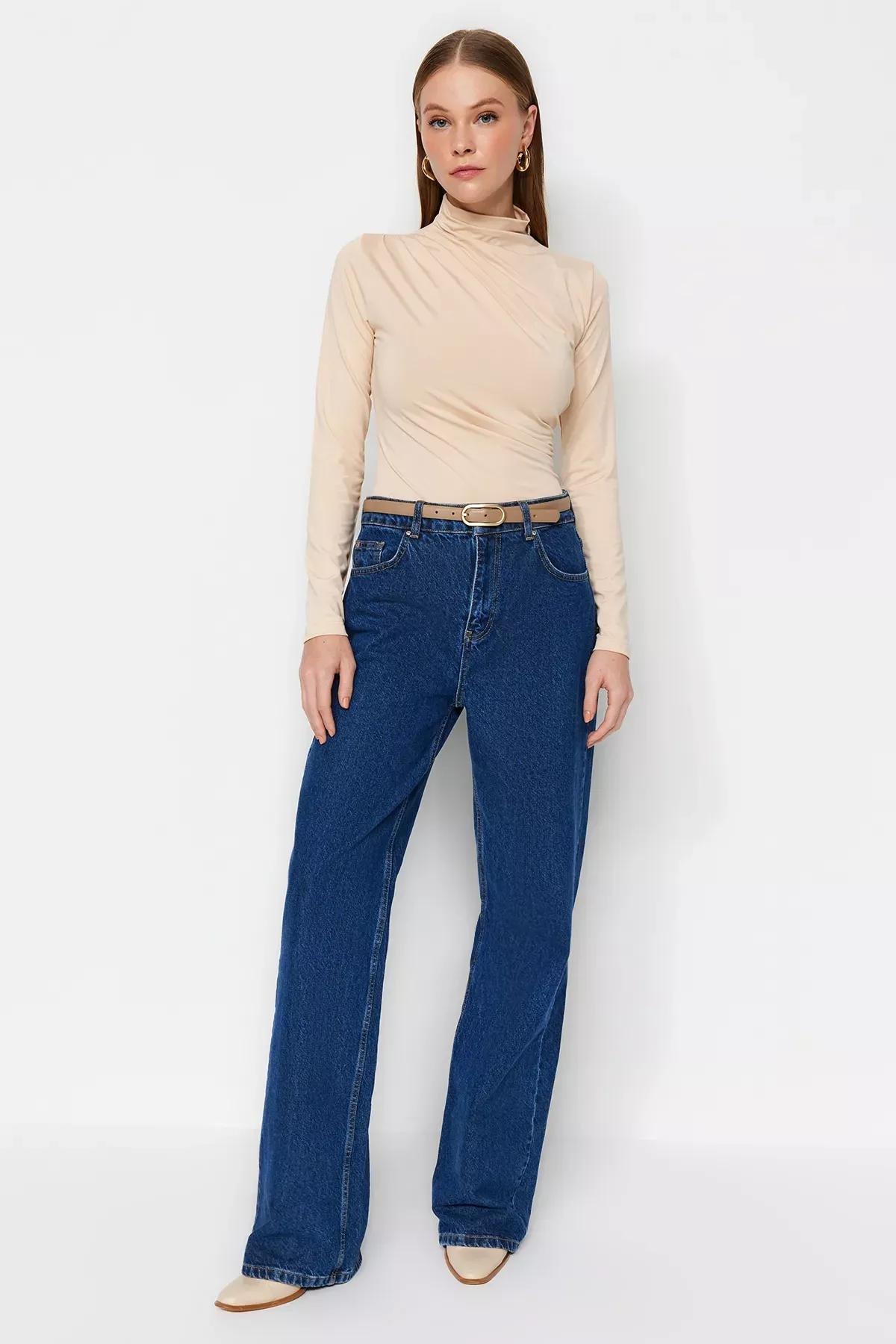 Beige High Neck Elastic Knitted Bodysuit, STONE, medium