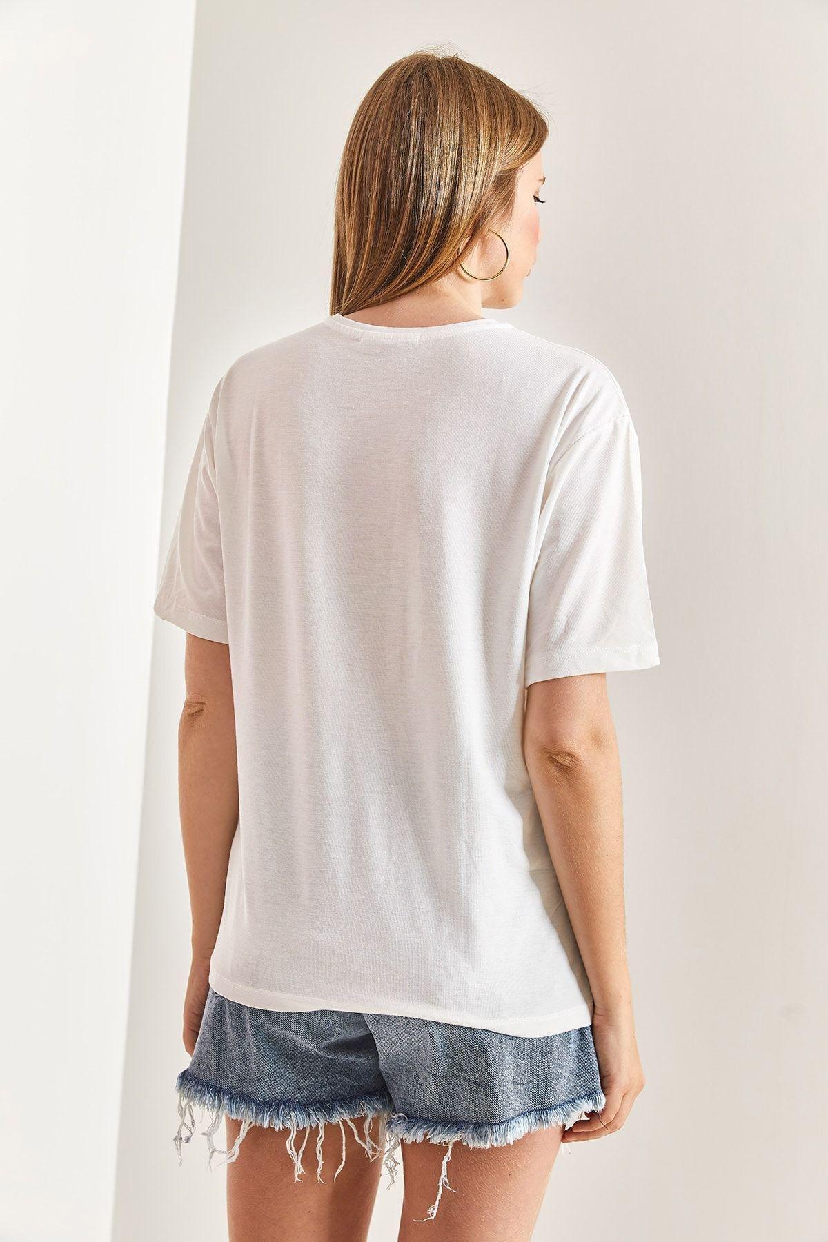 White Eye Pattern Combed Cotton Tshirt, White, large image number 1