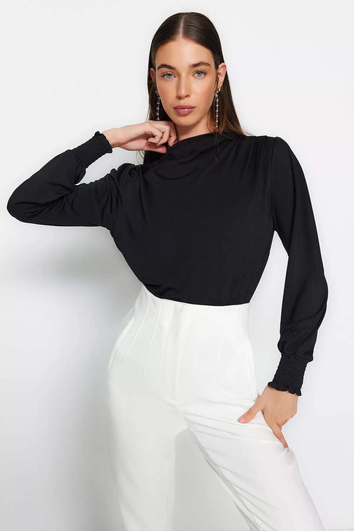 Black Regular Blouse, BLACK, large image number 0