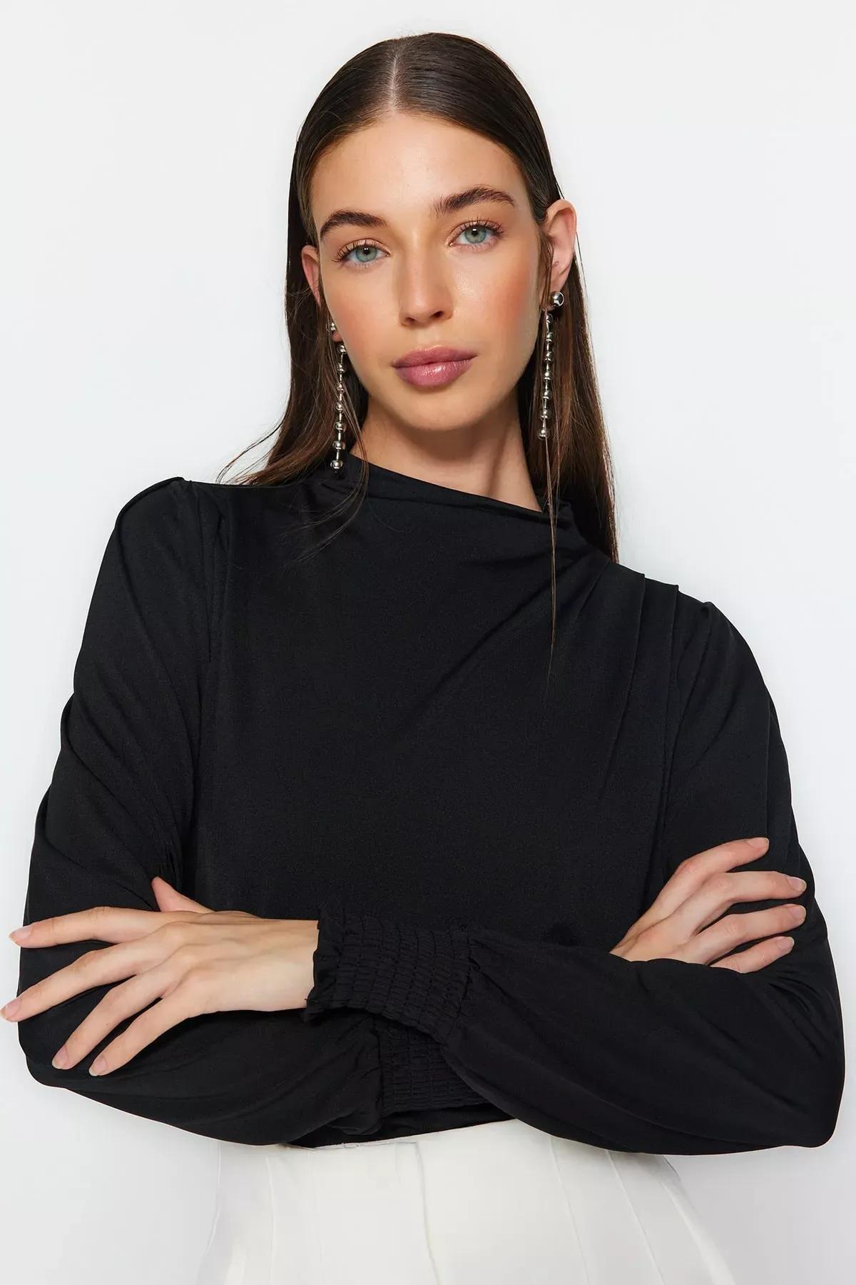 Black Regular Blouse, BLACK, large image number 1