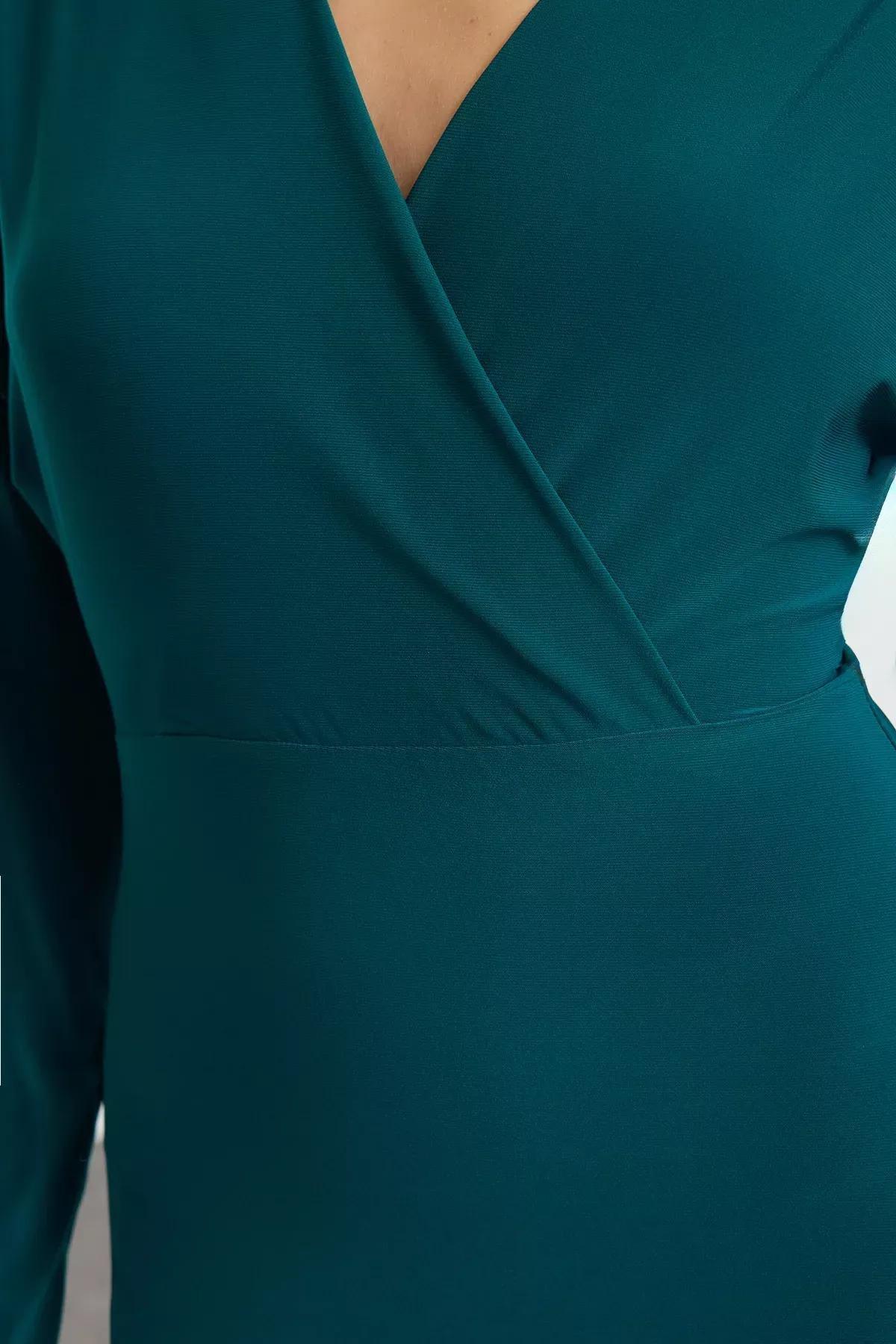 Green Fitted Midi Knit Dress, Emerald, large image number 1
