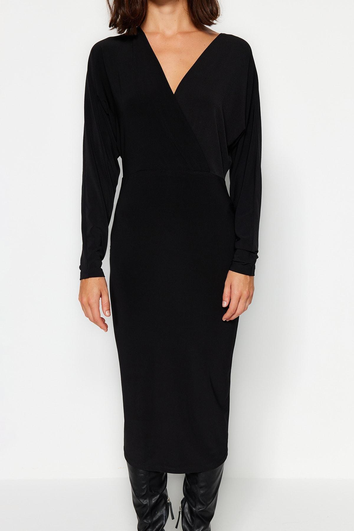 Black Bat Sleeve Midi Knit Dress, , large image number 3