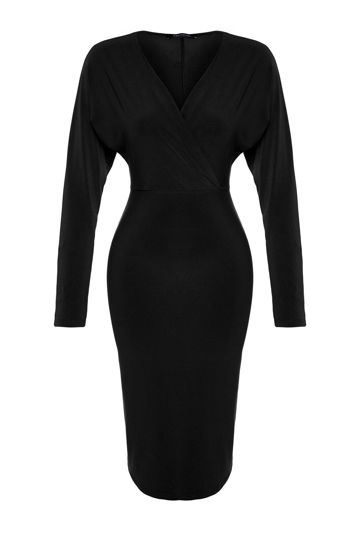 Black Bat Sleeve Midi Knit Dress, , large image number 5