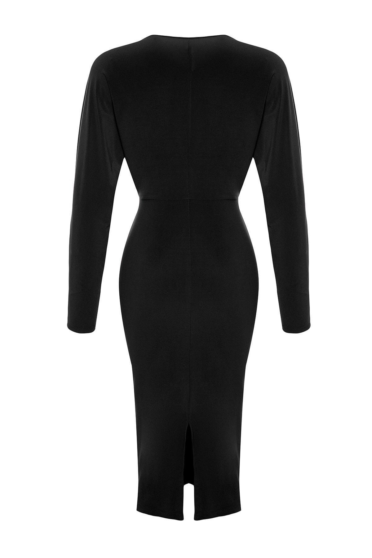 Black Bat Sleeve Midi Knit Dress, , large image number 7