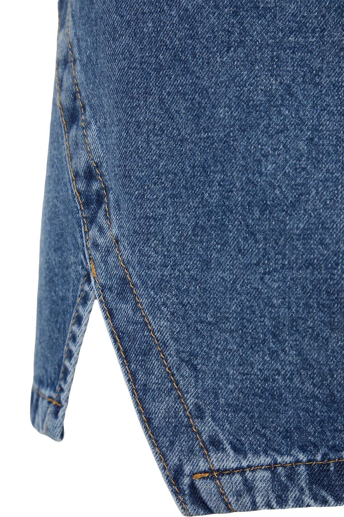 Blue Double Slit Detailed Denim Skirt, , large image number 6