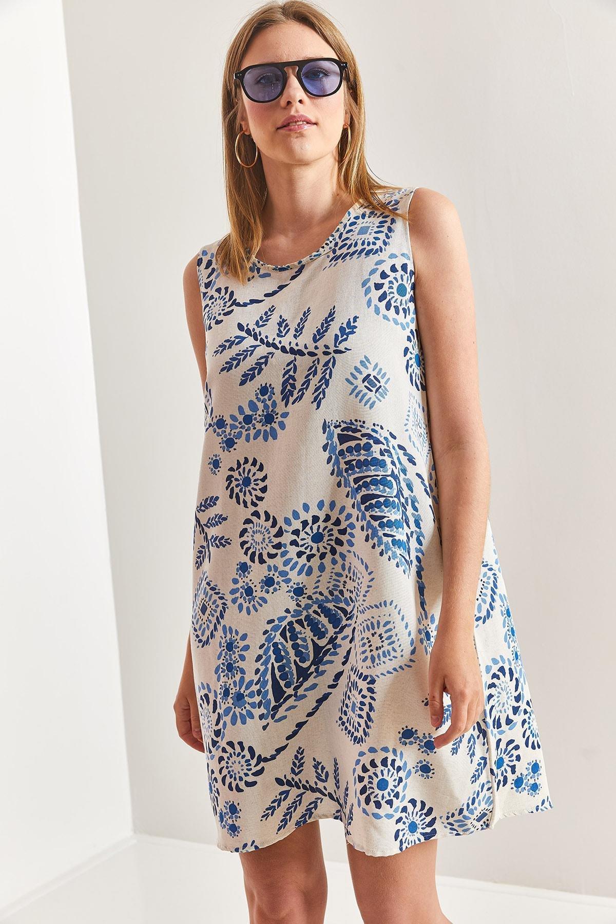 Womens Multi Floral Patterned Linen Dress, single, , large image number 1
