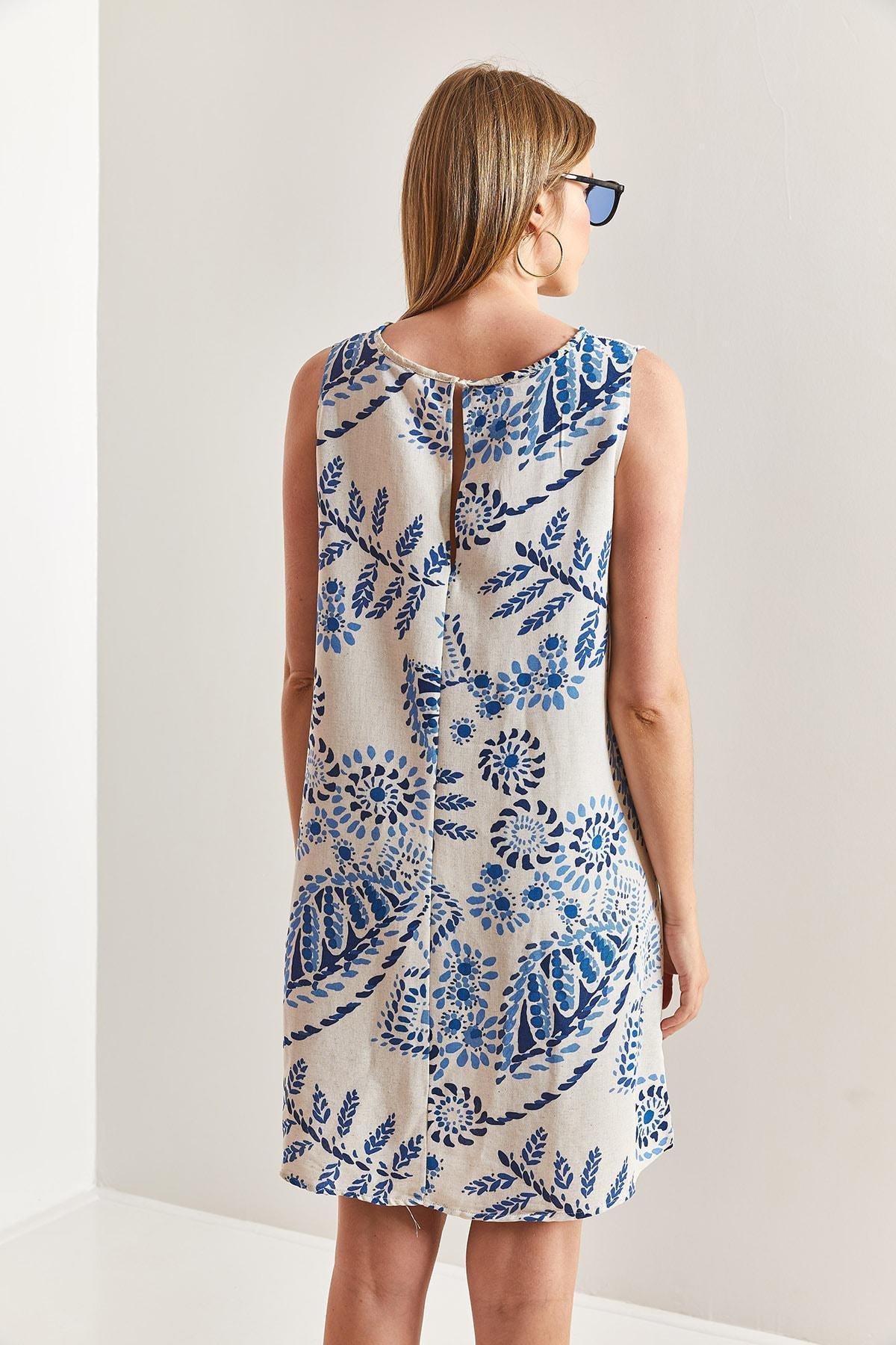 Womens Multi Floral Patterned Linen Dress, single, , large image number 3