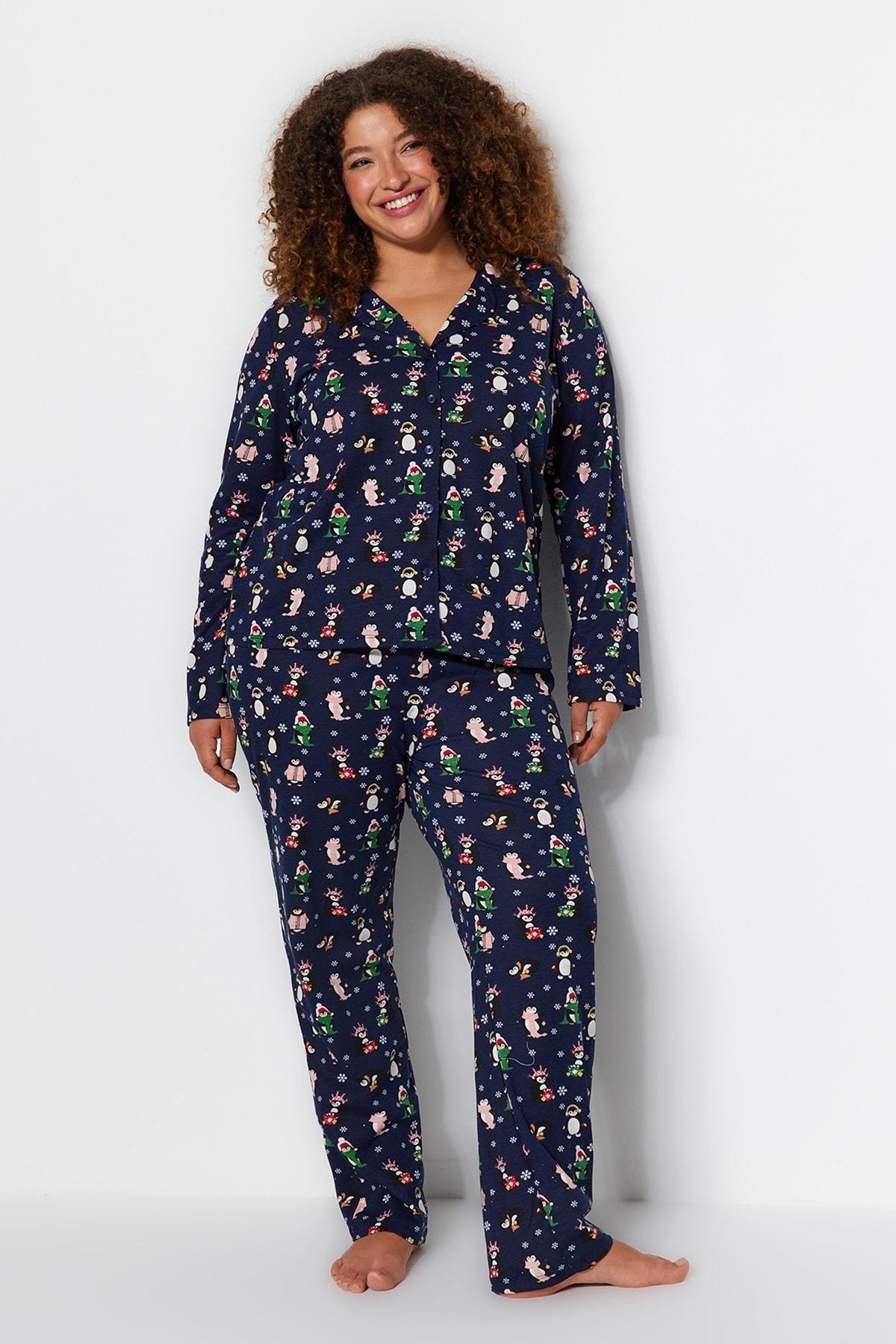 Navy Patterned Pyjamas Set, , large image number 0