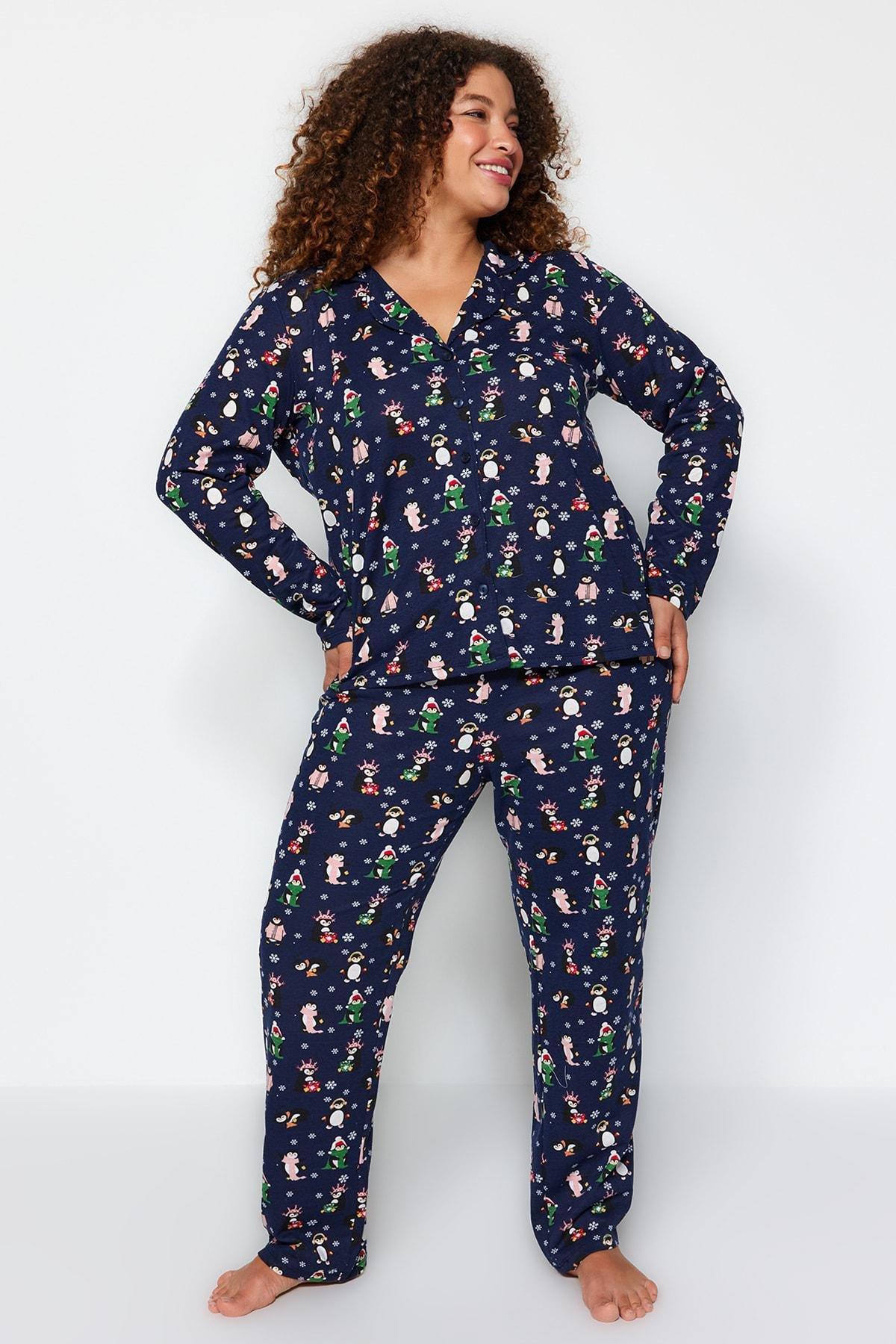Navy Patterned Pyjamas Set, , large image number 1