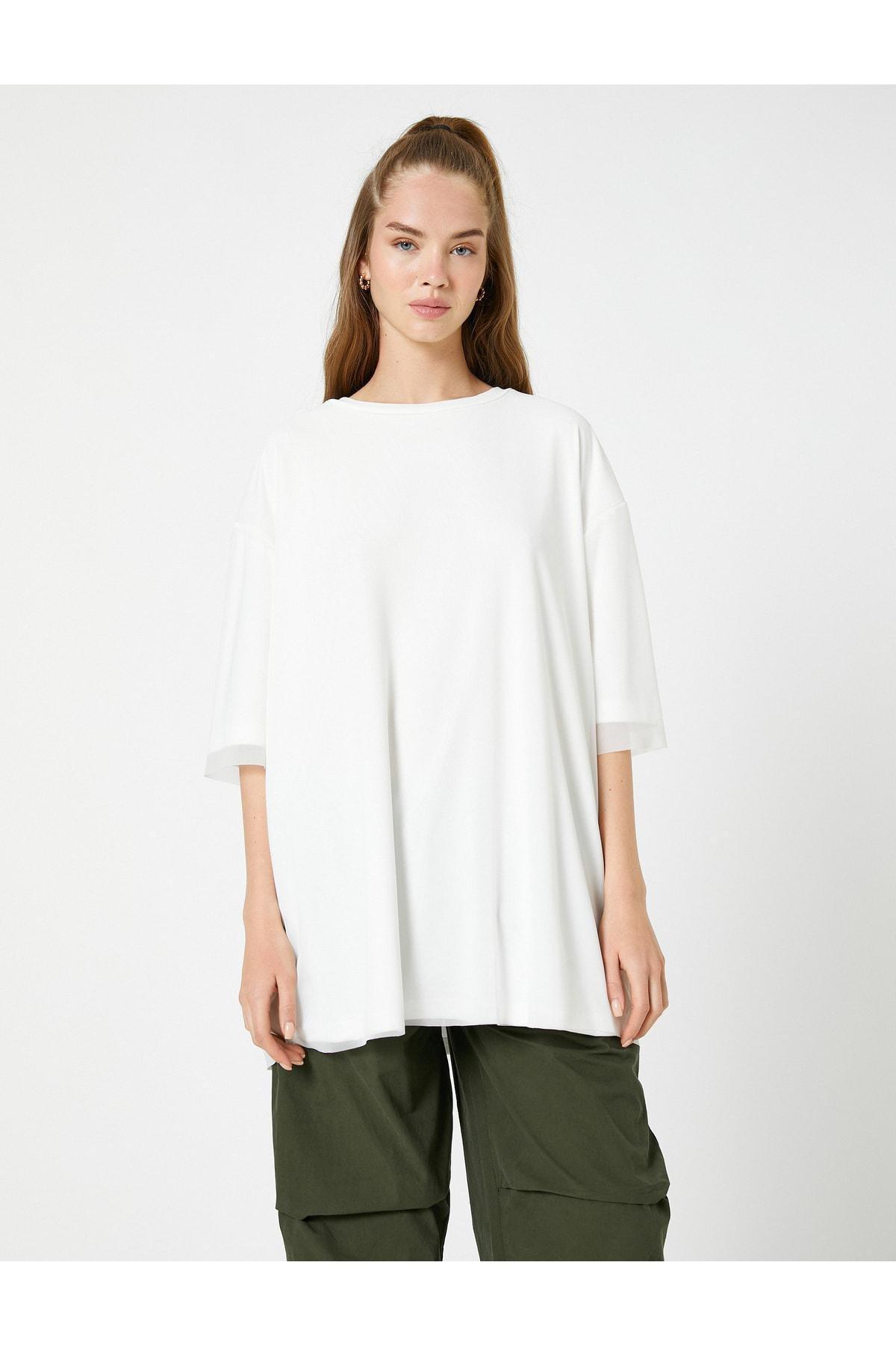 Koton - White Oversized Detailed T-Shirt