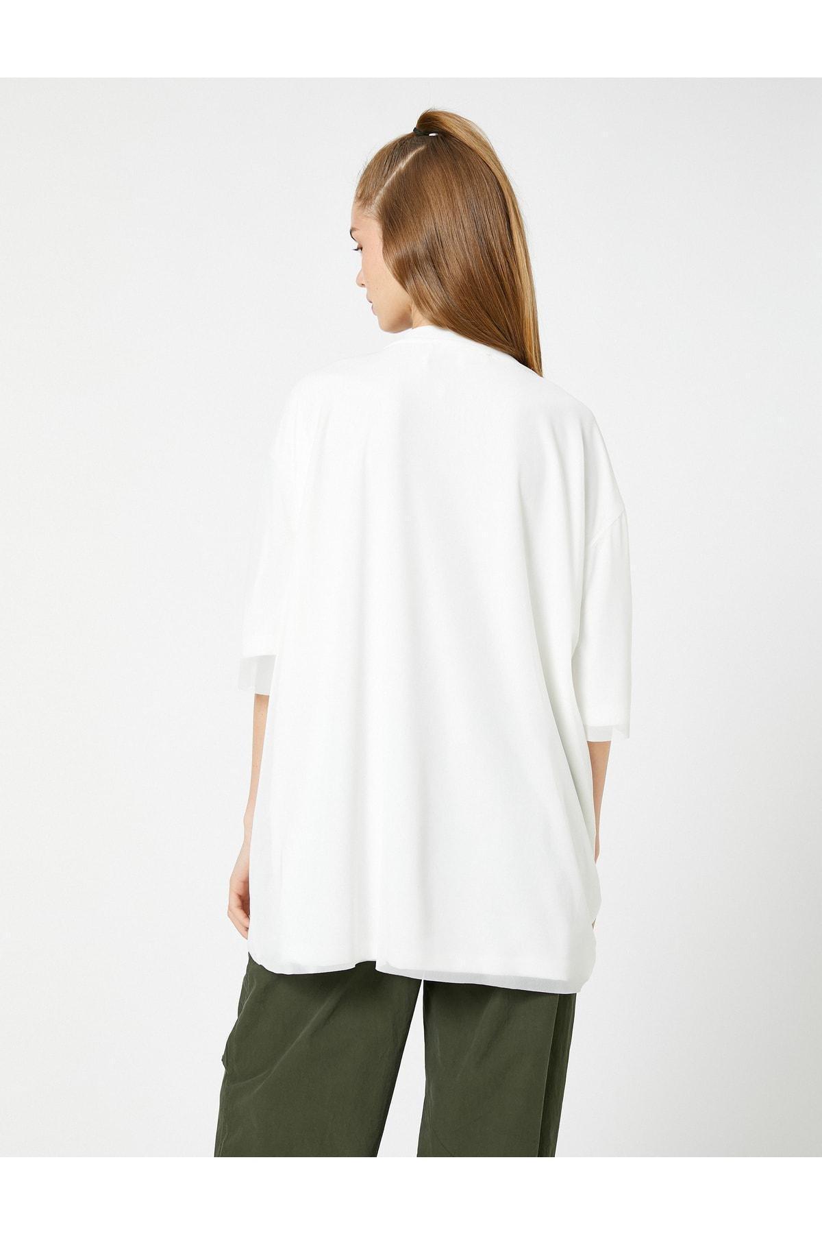 Koton - White Oversized Detailed T-Shirt