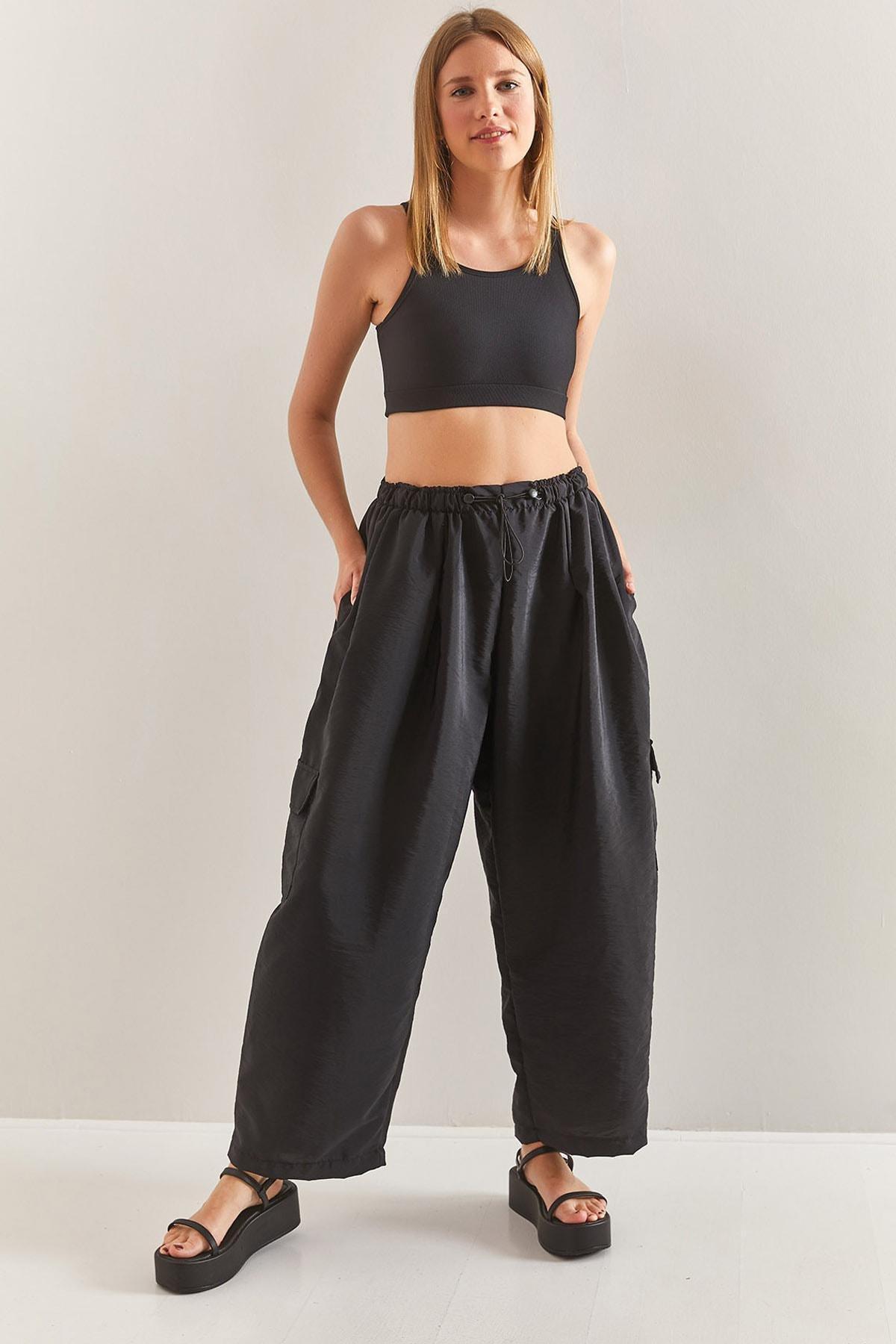 Black Oversize Parachute Fabric Trousers, , large image number 0