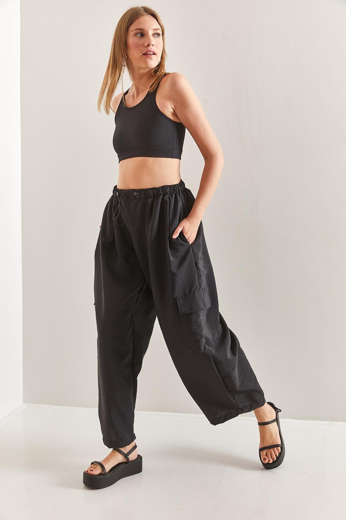 Black Oversize Parachute Fabric Trousers, , large image number 1