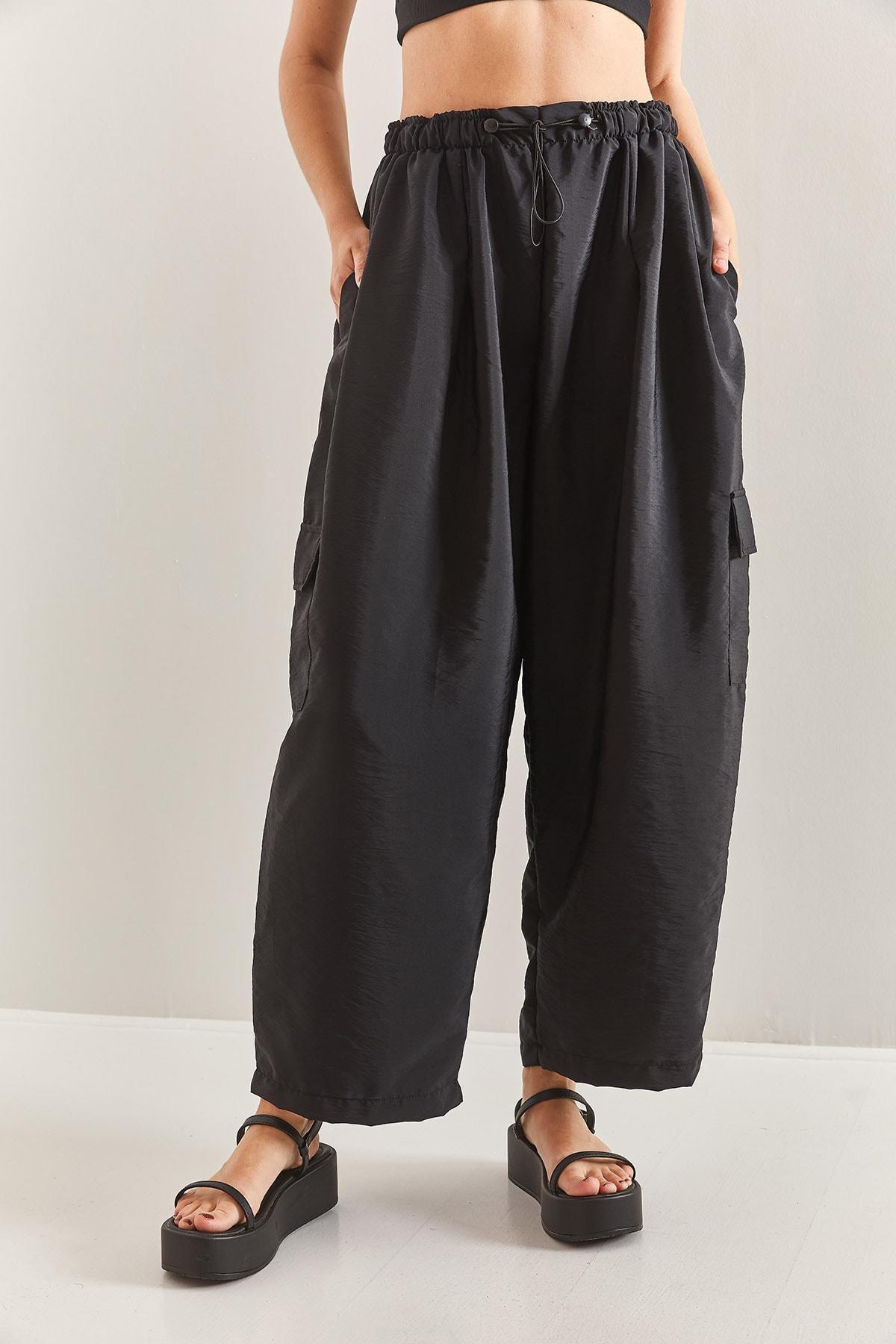 Black Oversize Parachute Fabric Trousers, , large image number 4